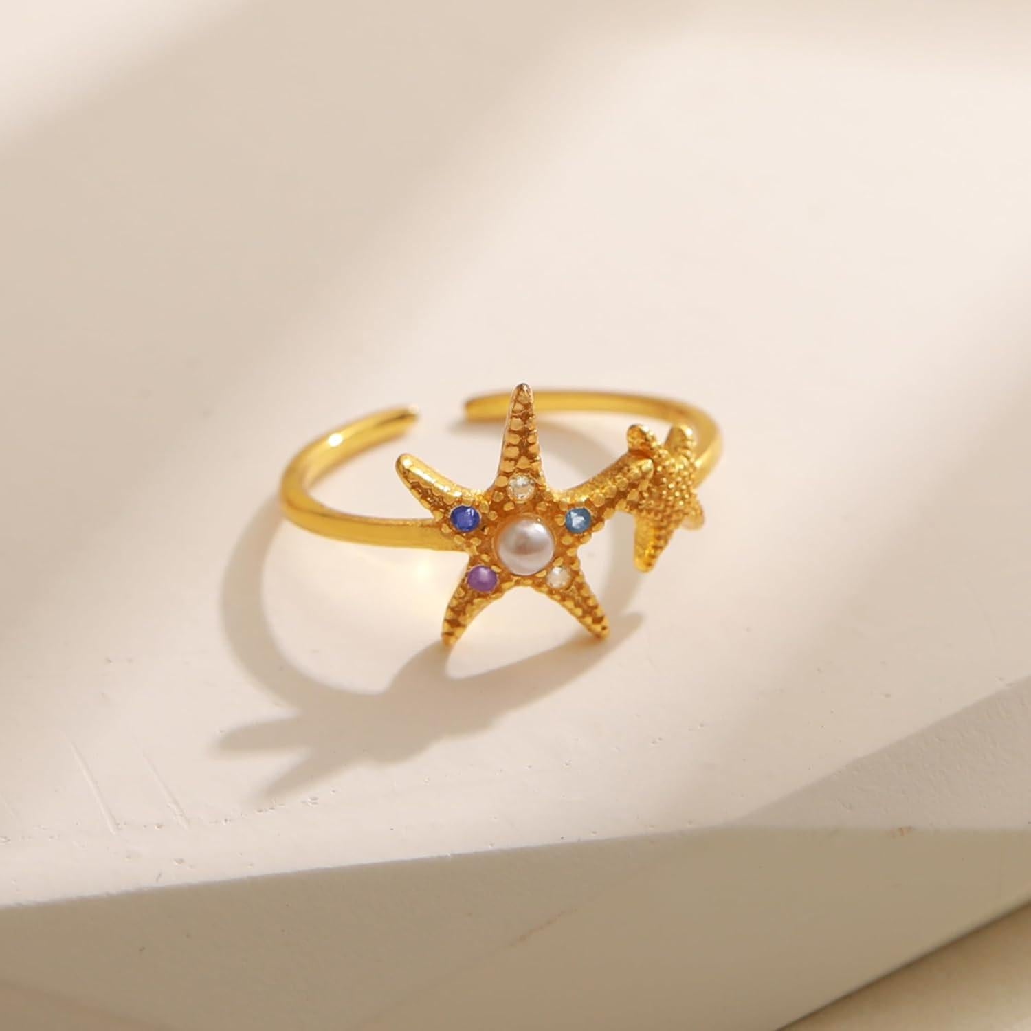 Anillo ajustable de estrella de mar KIFUTENG en plata 925 con perlas