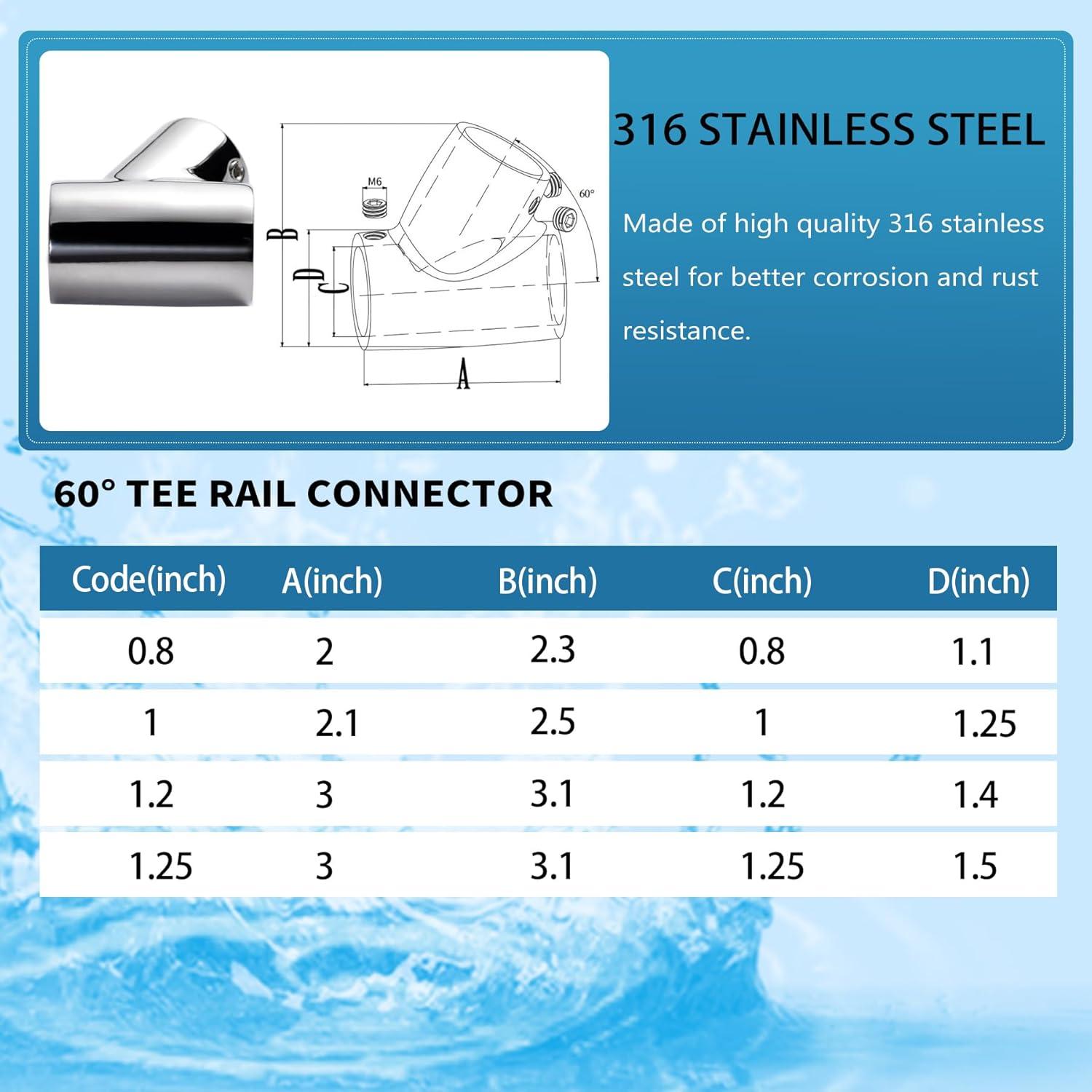 Accesorio de T de Pasamanos YANYUCB Acero Inoxidable 316 - Paquete de 2