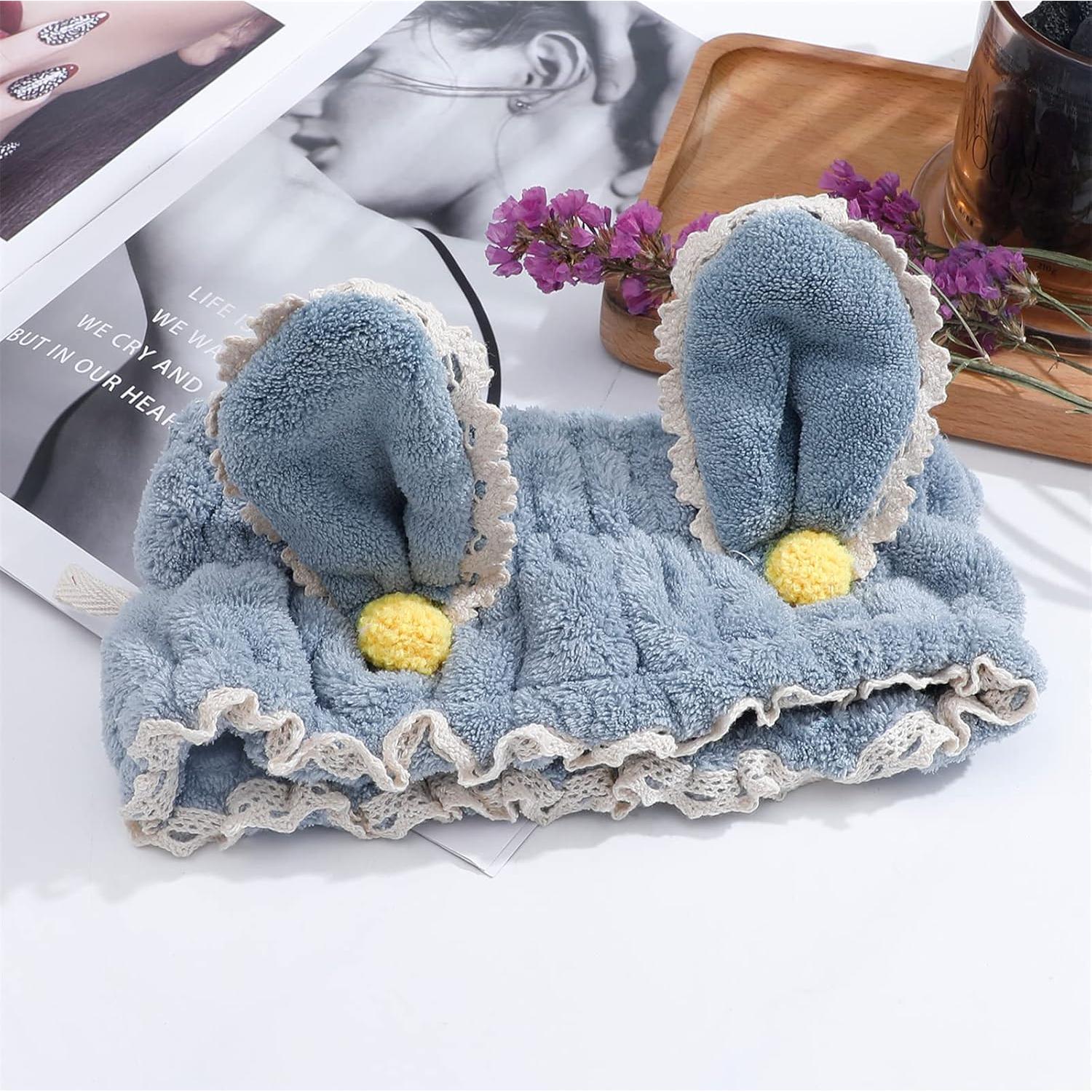 Diadema de Lavado Facial Hofar con Orejas de Conejo Azul