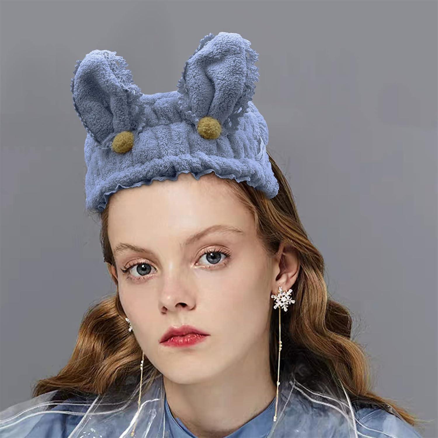 Diadema de Lavado Facial Hofar con Orejas de Conejo Azul
