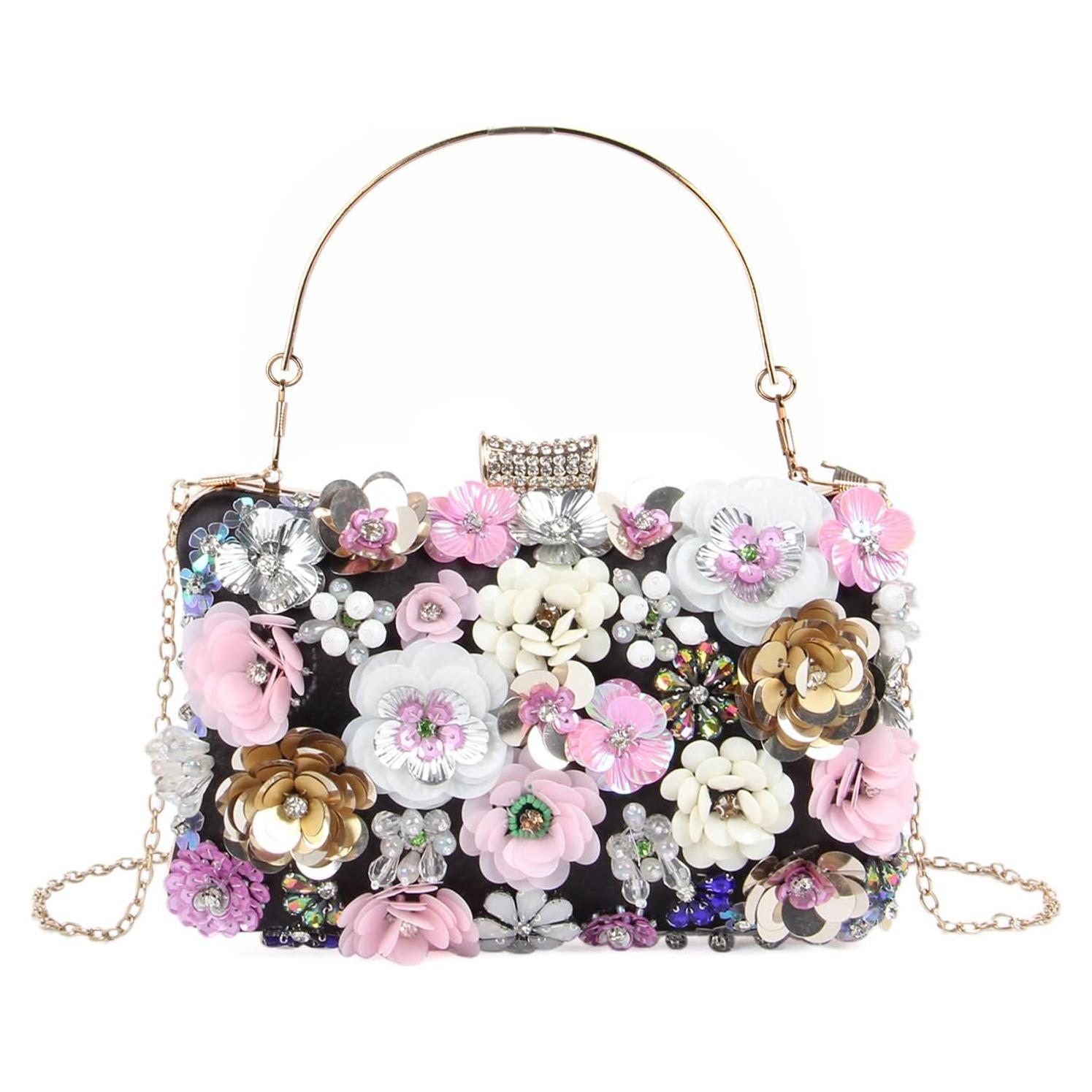Bolso de Noche Floral Fecialy con Rhinestones para Mujeres