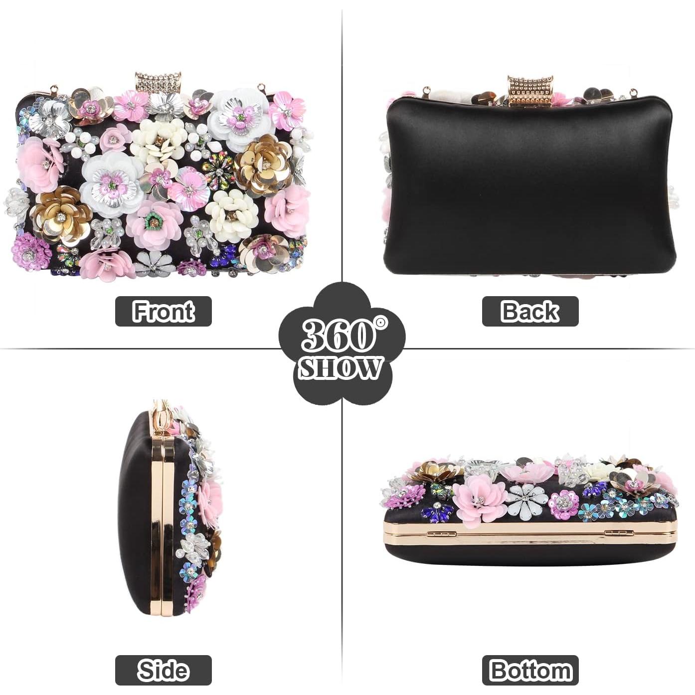Bolso de Noche Floral Fecialy con Rhinestones para Mujeres