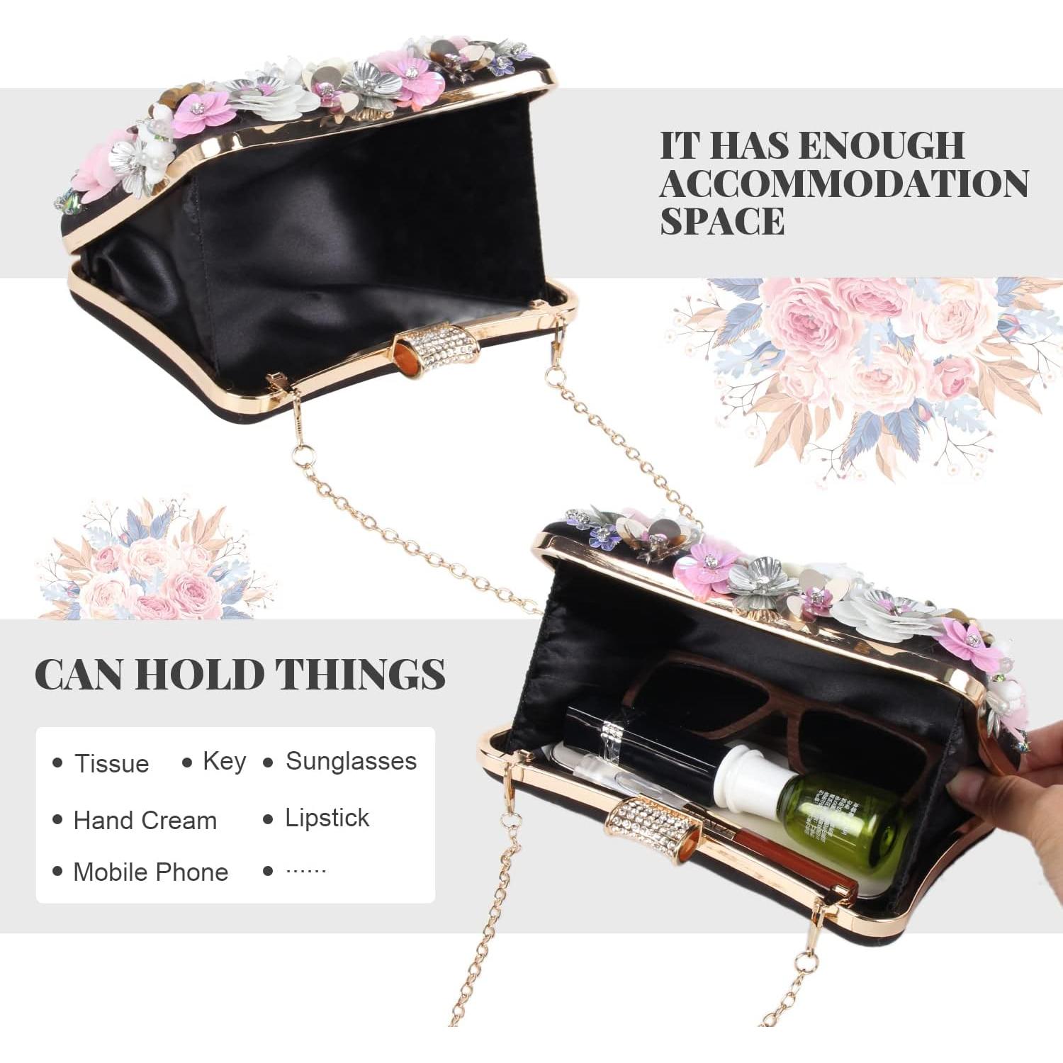 Bolso de Noche Floral Fecialy con Rhinestones para Mujeres