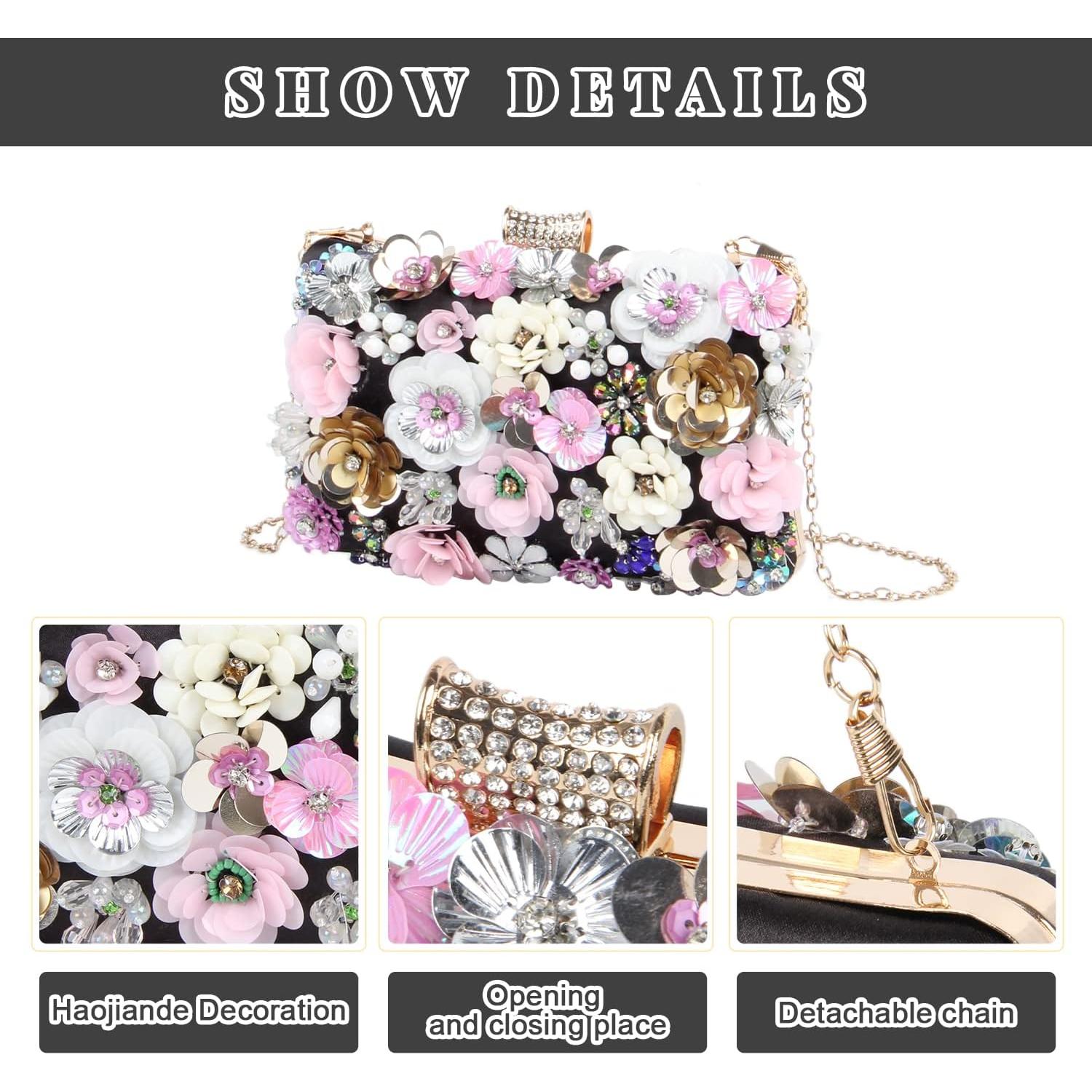 Bolso de Noche Floral Fecialy con Rhinestones para Mujeres