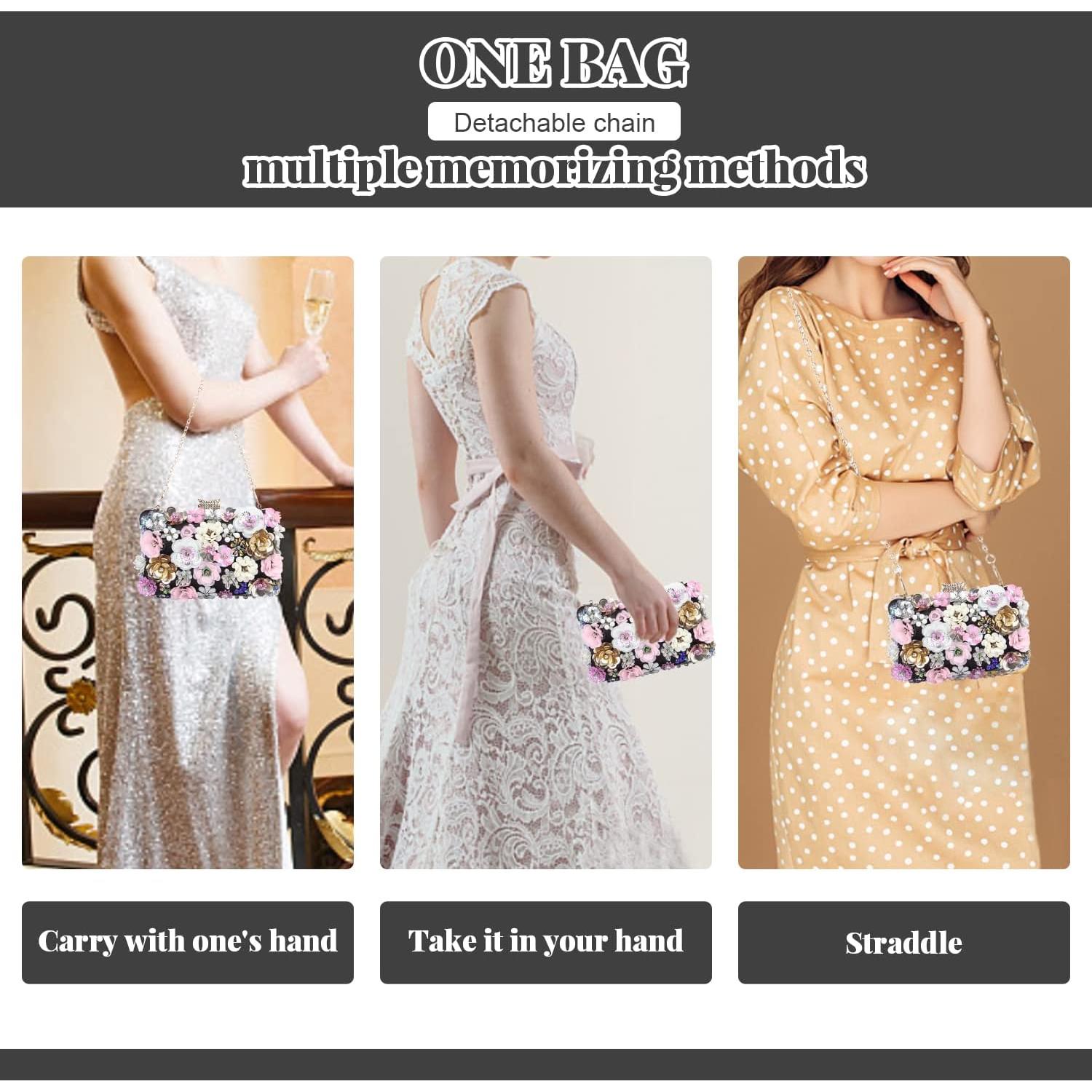 Bolso de Noche Floral Fecialy con Rhinestones para Mujeres