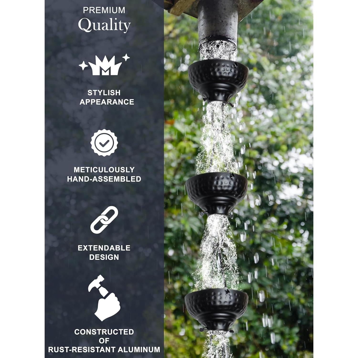 Cadena de Lluvia Monarch de Aluminio 2.6m con Tazas Martilladas