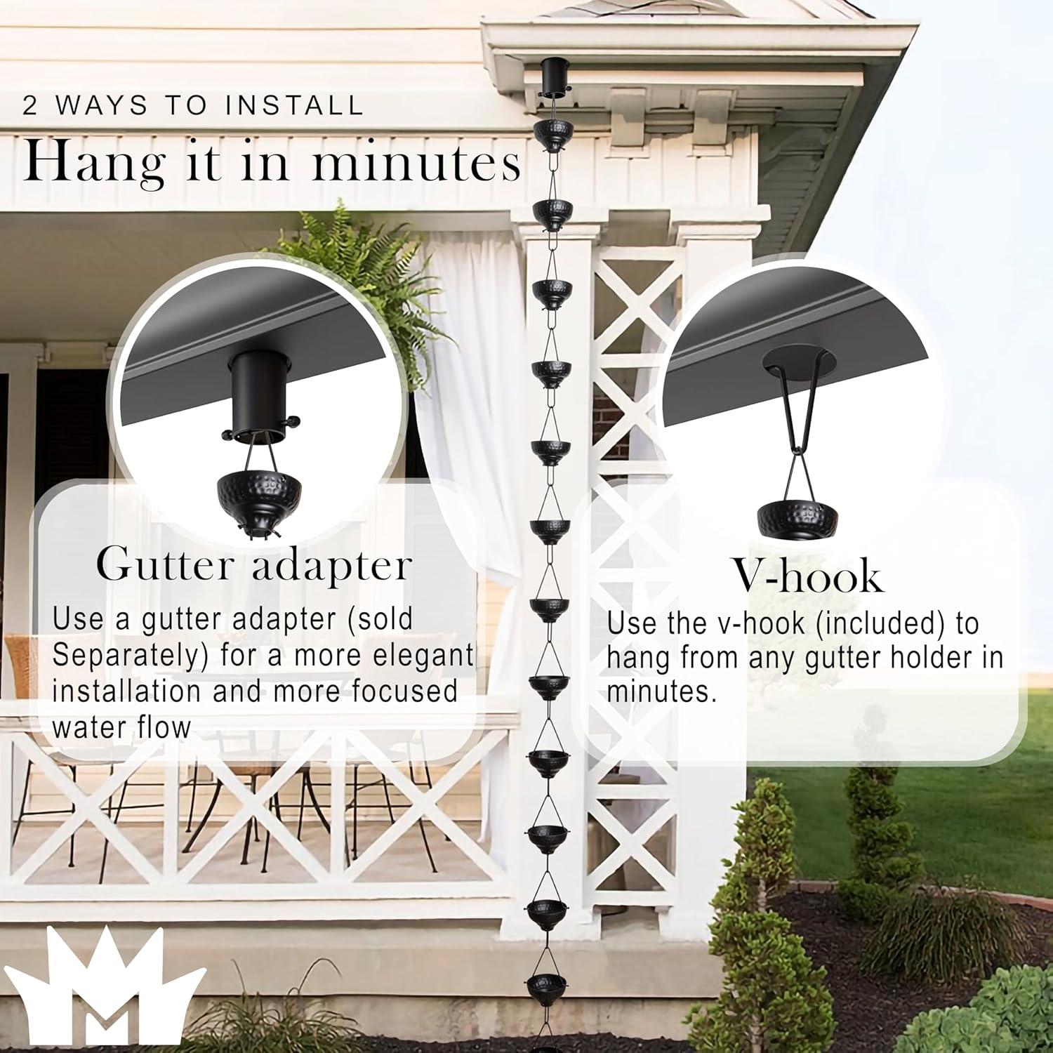 Cadena de Lluvia Monarch de Aluminio 2.6m con Tazas Martilladas