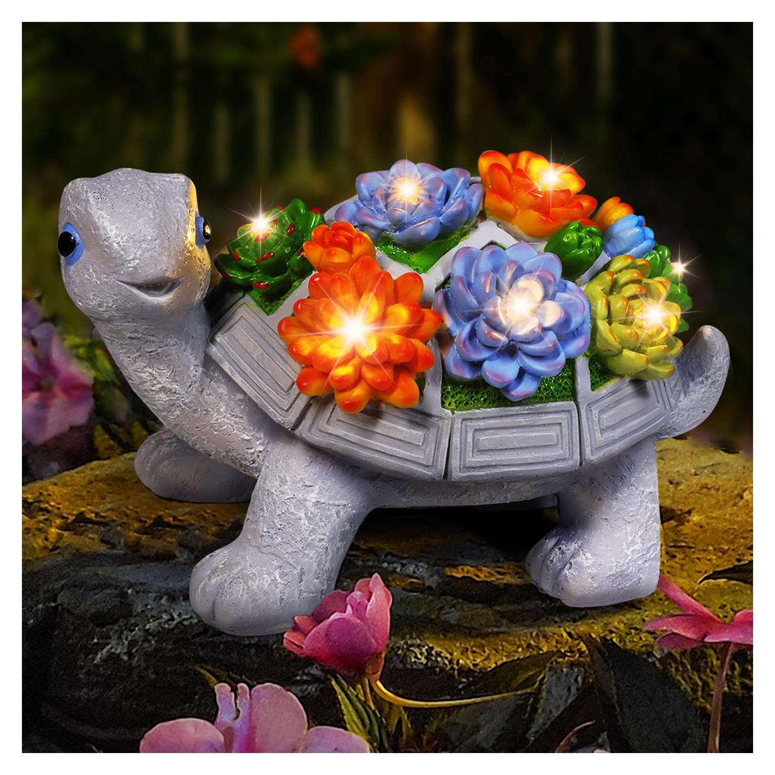 Estatua de Jardín Solar Eletorot Tortuga con Luces LED