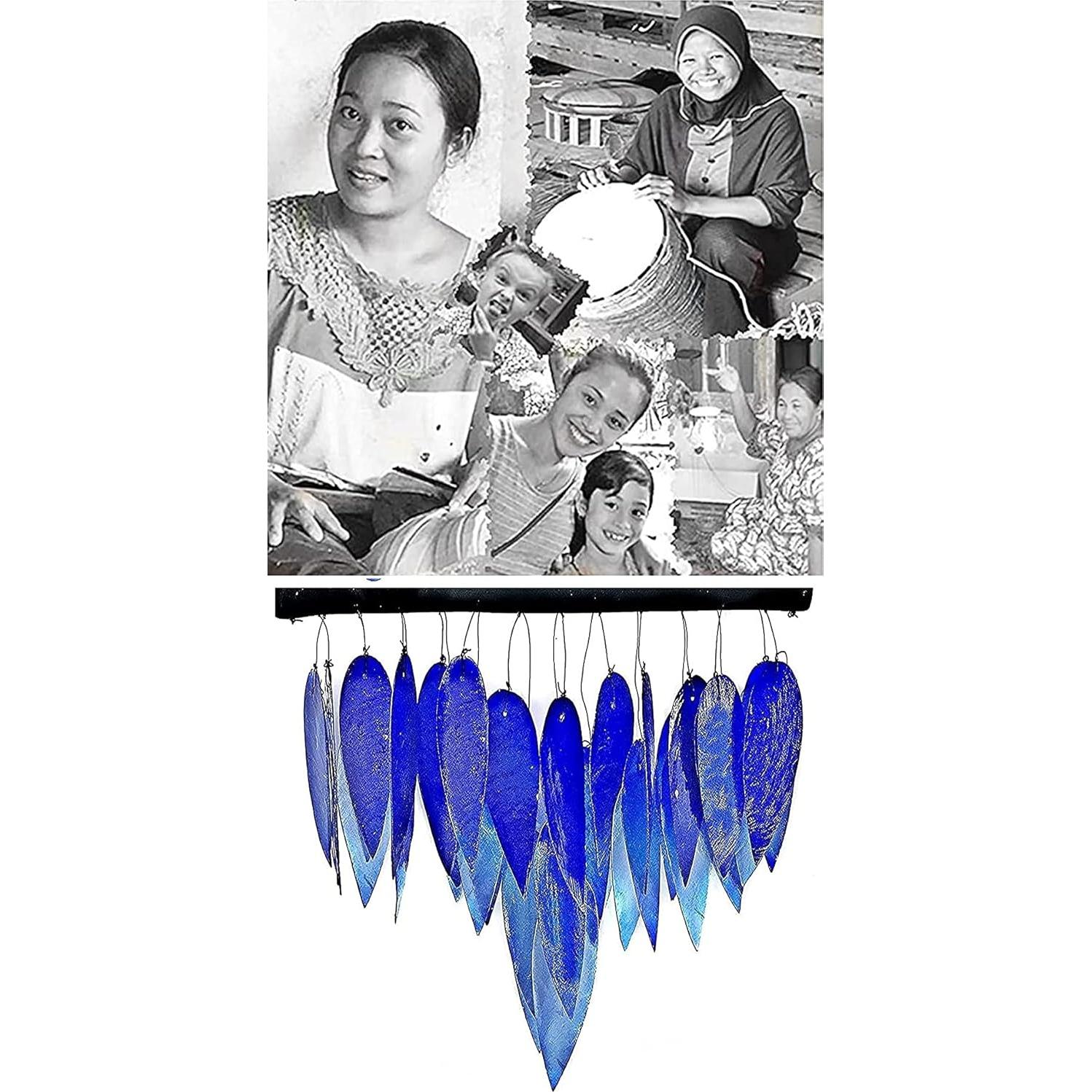 Campana de Viento Bellaa 43 cm Capiz Conchas Marinas Azul