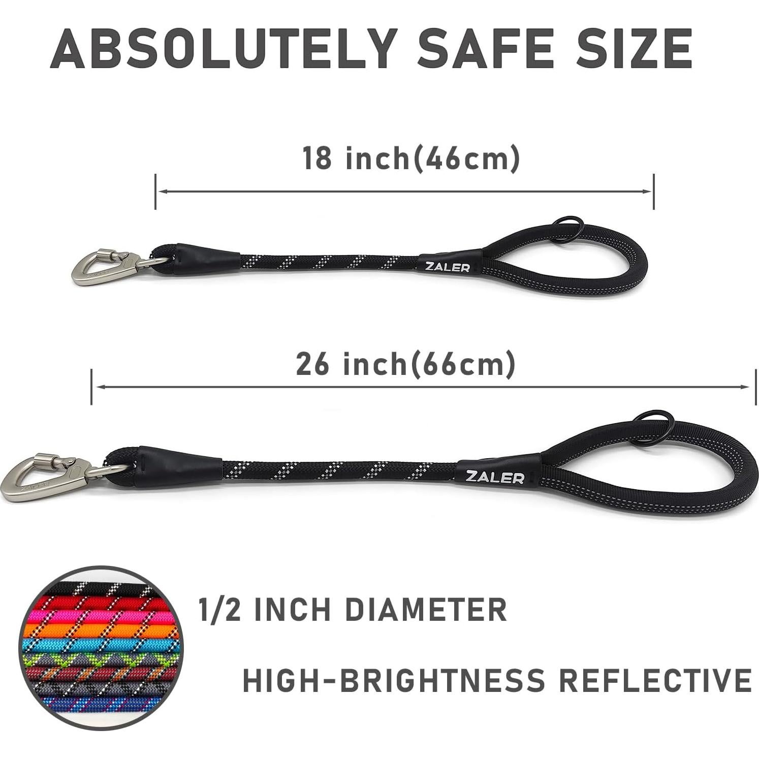 Correa Corta para Perros ZALER 45.72 cm Reflectante Negra