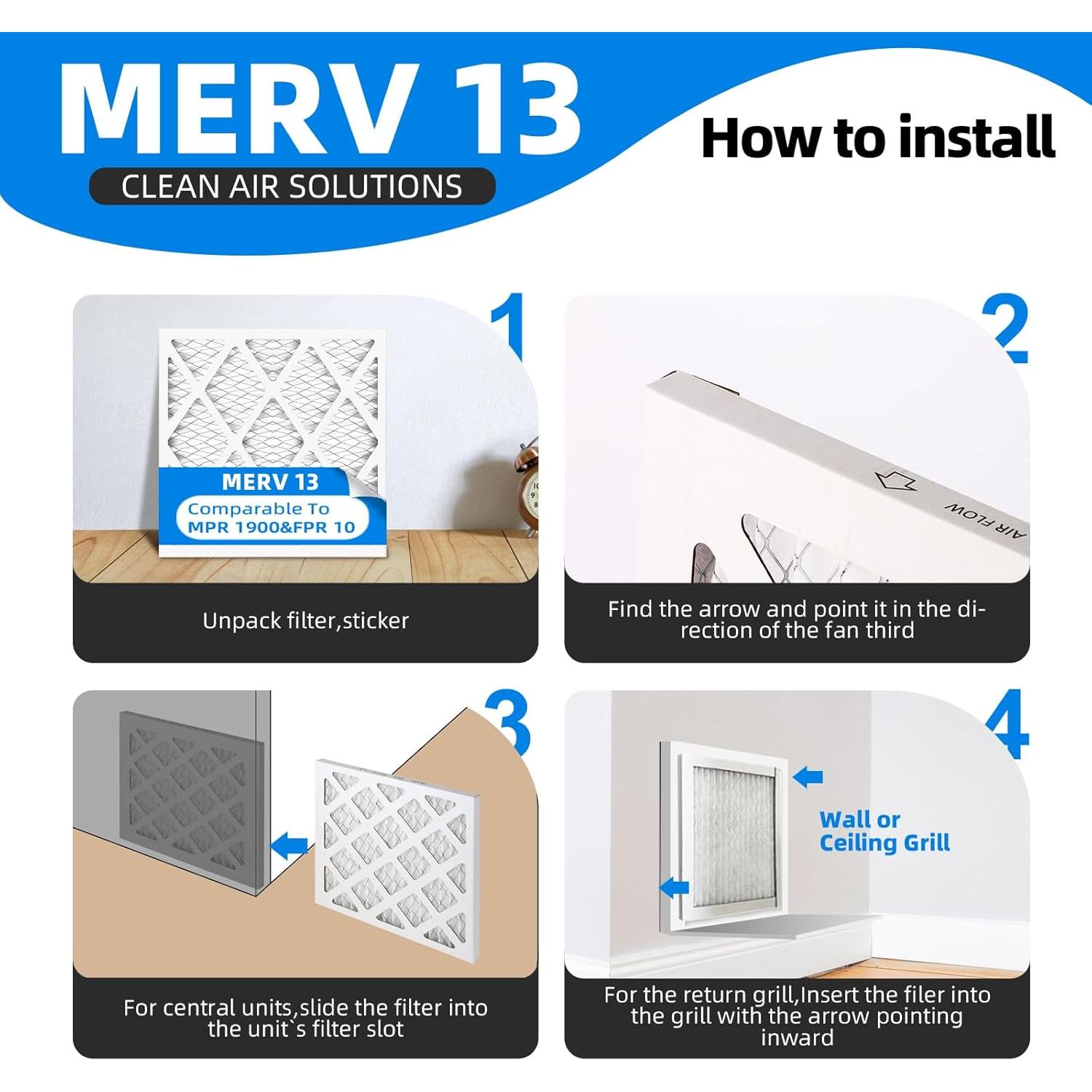 Paquete de 6 Filtros de Aire Chenzhit 20x22x1 MERV 13