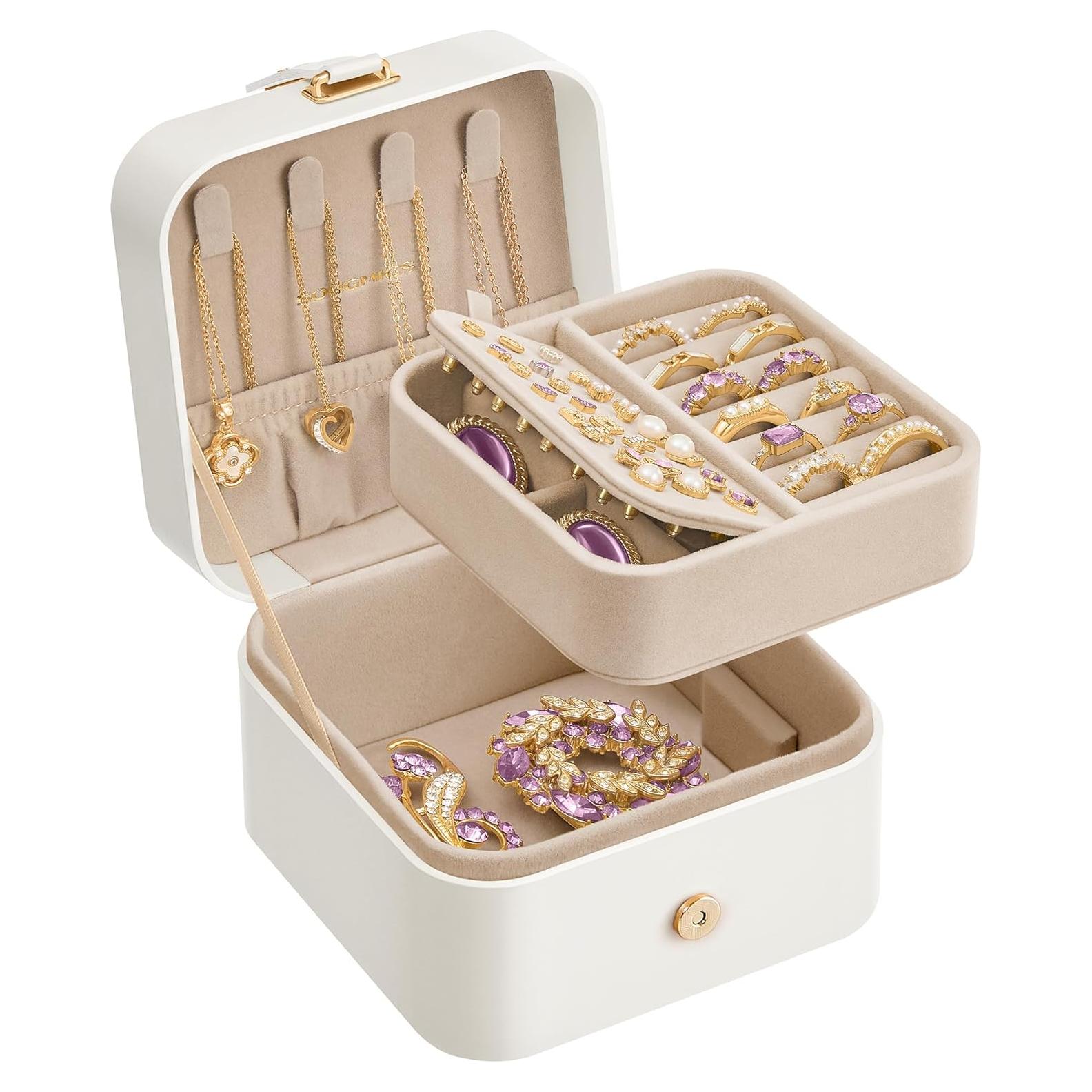 Caja de Joyería Compacta SONGMICS 2 Capas Blanco Nube