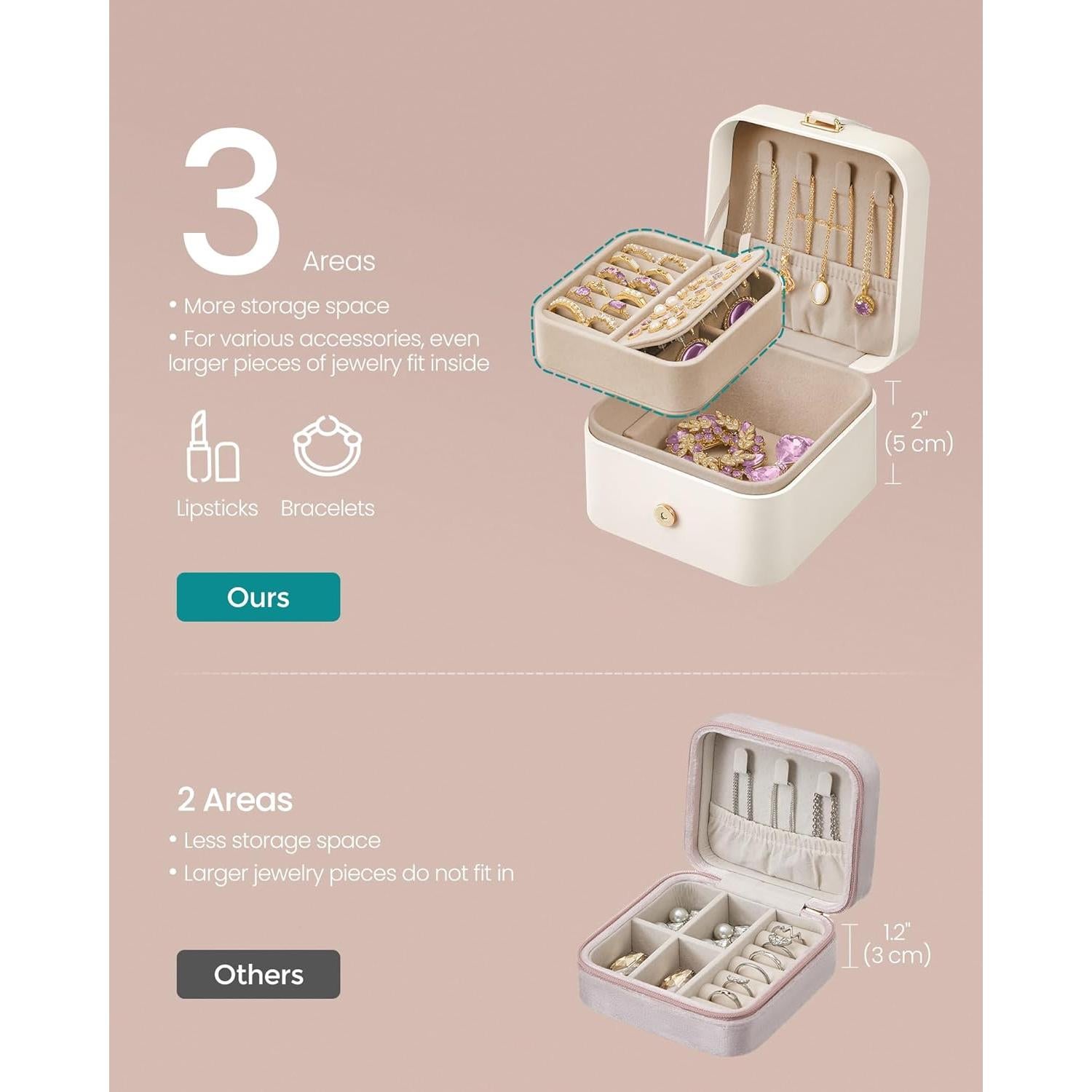 Caja de Joyería Compacta SONGMICS 2 Capas Blanco Nube