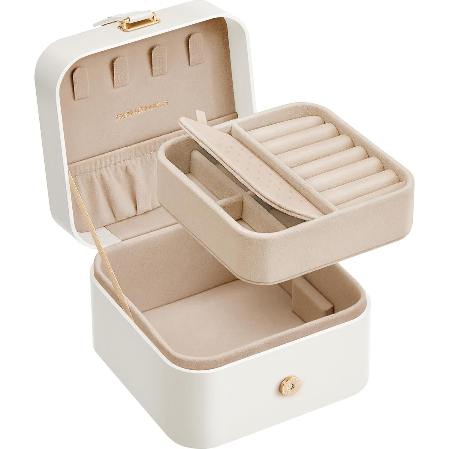 Caja de Joyería Compacta SONGMICS 2 Capas Blanco Nube