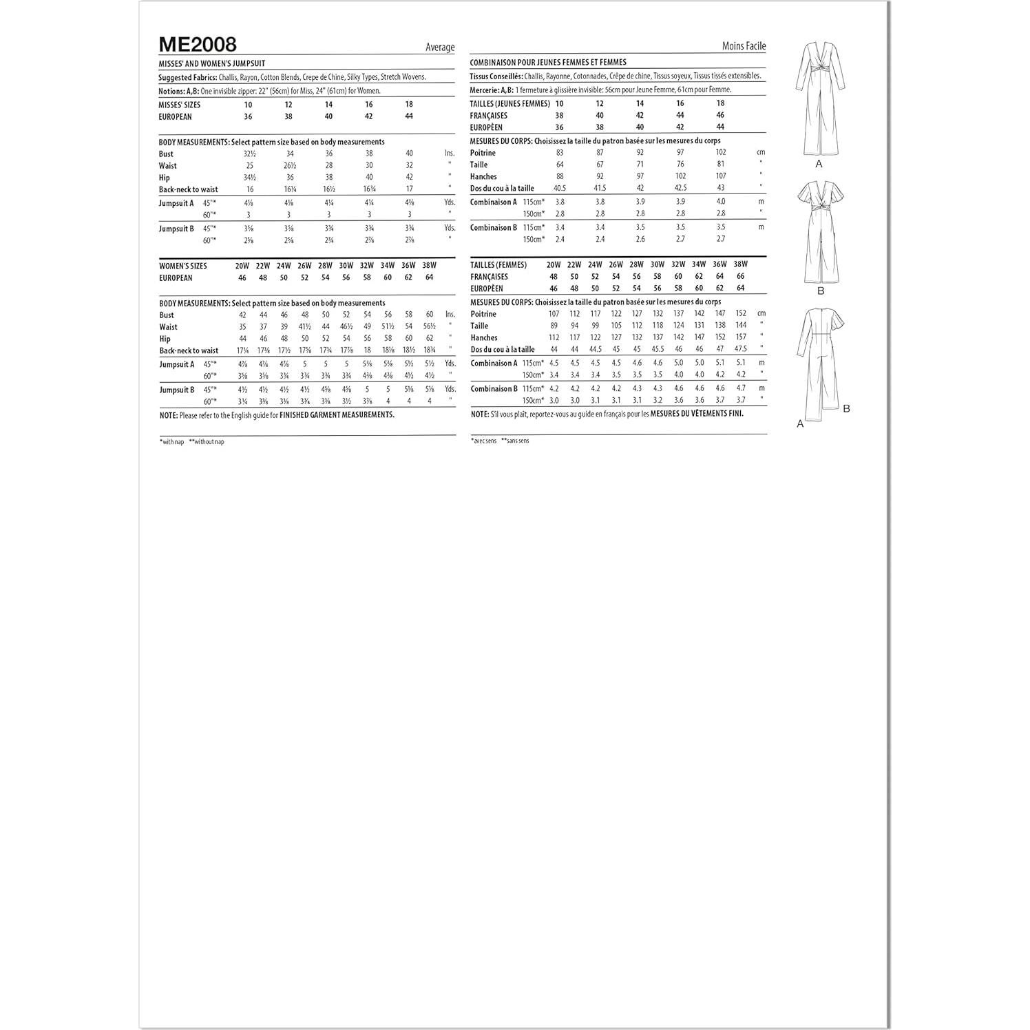 Kit de Patrón de Costura Conóceme McCall's ME2008 Tallas 10-18