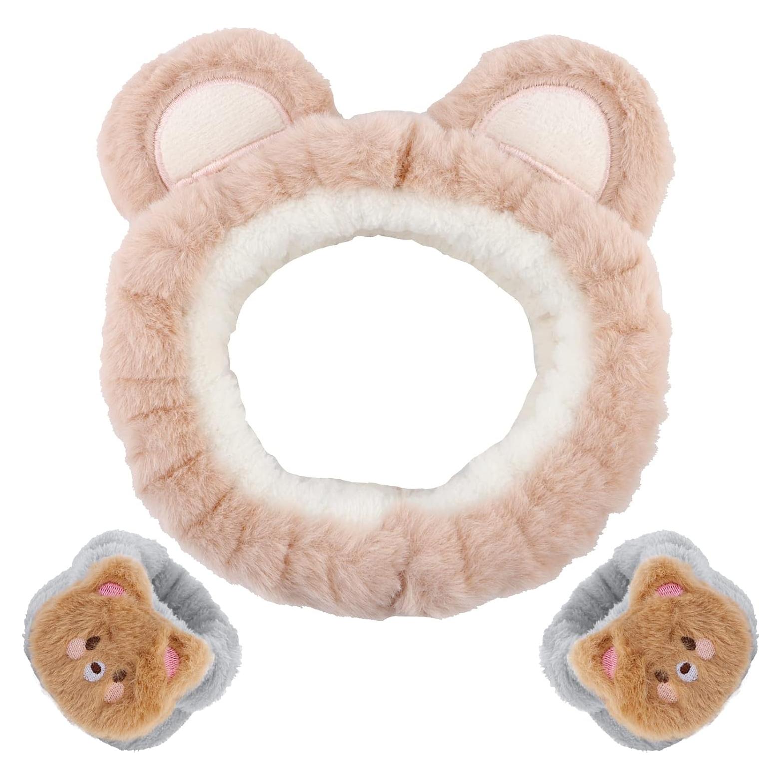 Conjunto Diadema y Muñequera Spa WHAVEL Oso Café