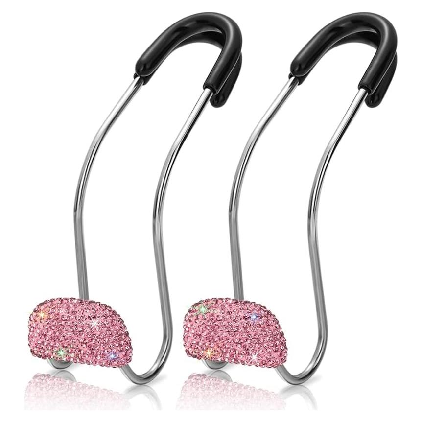 Soporte de bolso SAVORI para coche 2PCS Rosa con ganchos brillantes