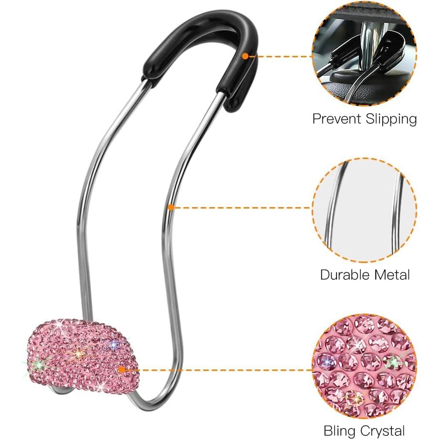 Soporte de bolso SAVORI para coche 2PCS Rosa con ganchos brillantes