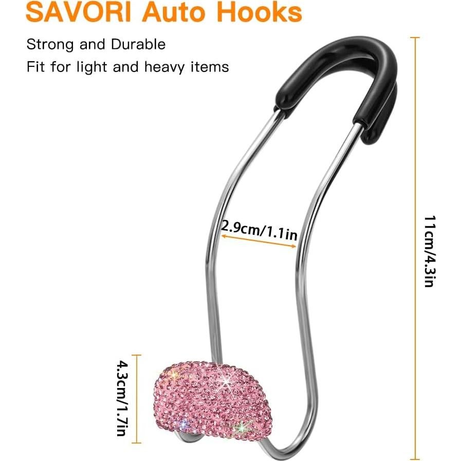Soporte de bolso SAVORI para coche 2PCS Rosa con ganchos brillantes