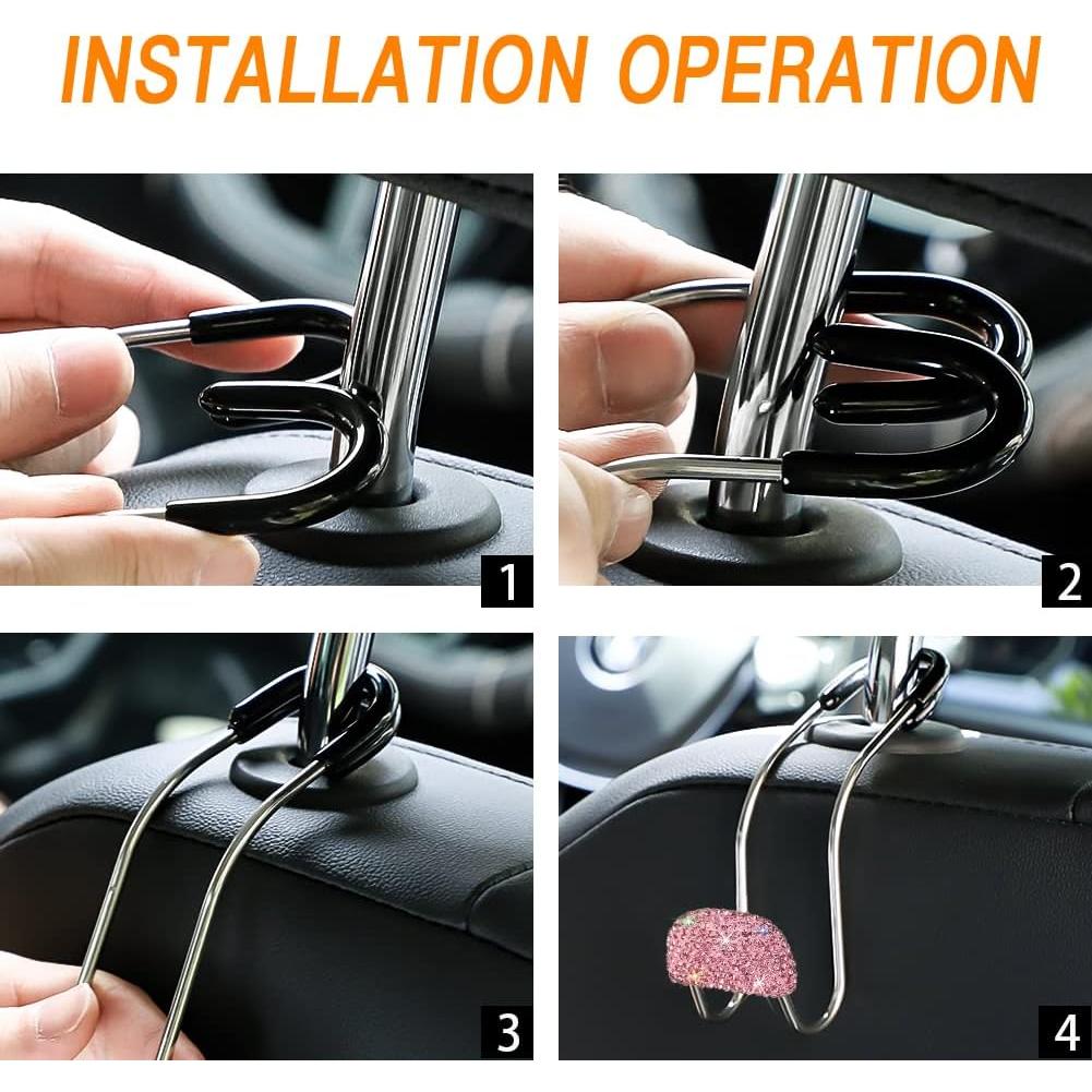 Soporte de bolso SAVORI para coche 2PCS Rosa con ganchos brillantes