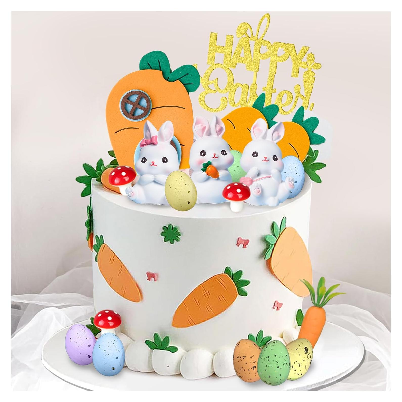 Adorno de Pastel DRWATE Conejo de Pascua y Zanahorias