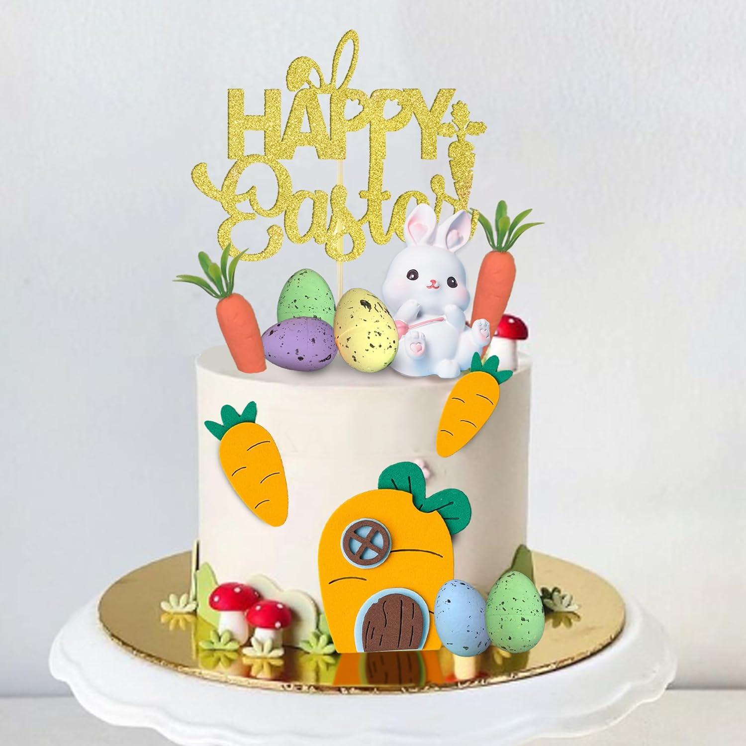 Adorno de Pastel DRWATE Conejo de Pascua y Zanahorias