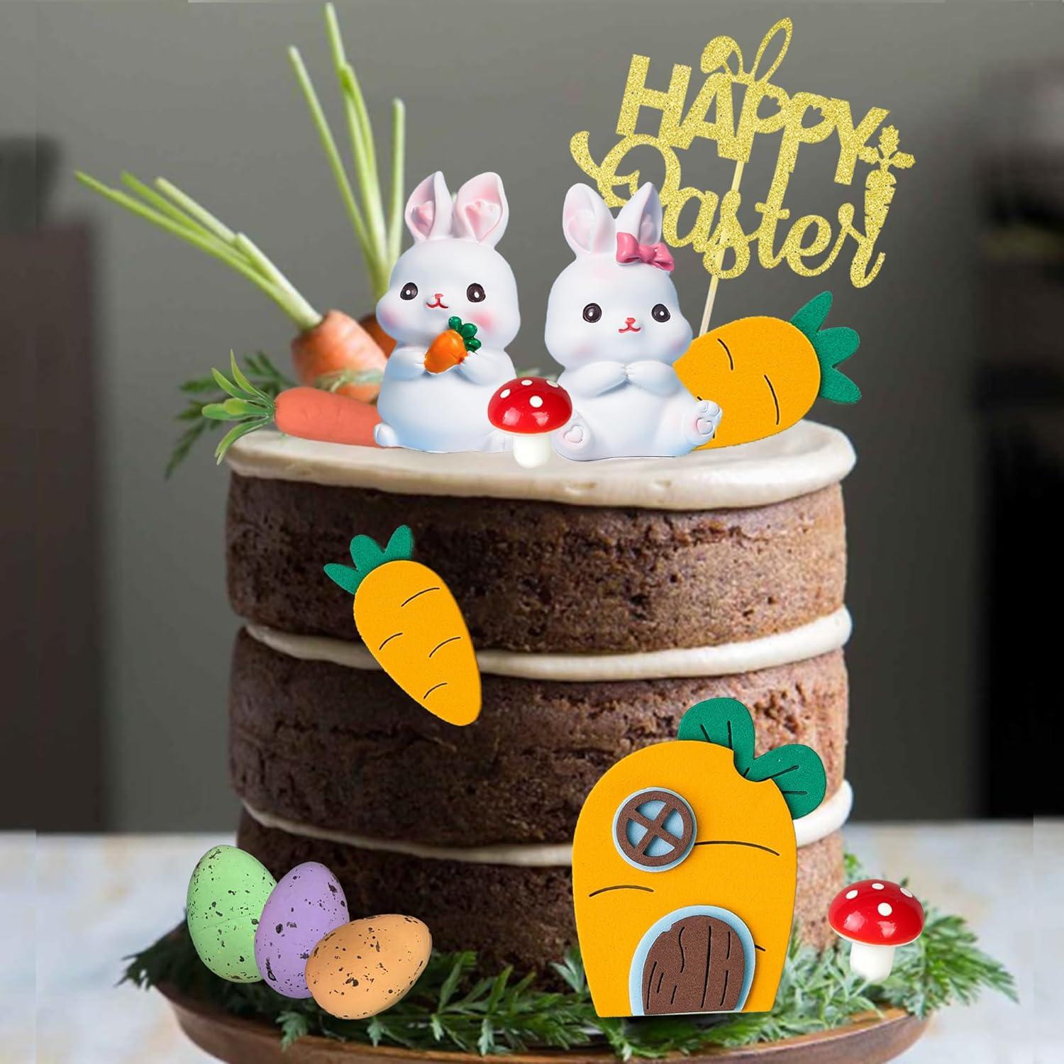 Adorno de Pastel DRWATE Conejo de Pascua y Zanahorias