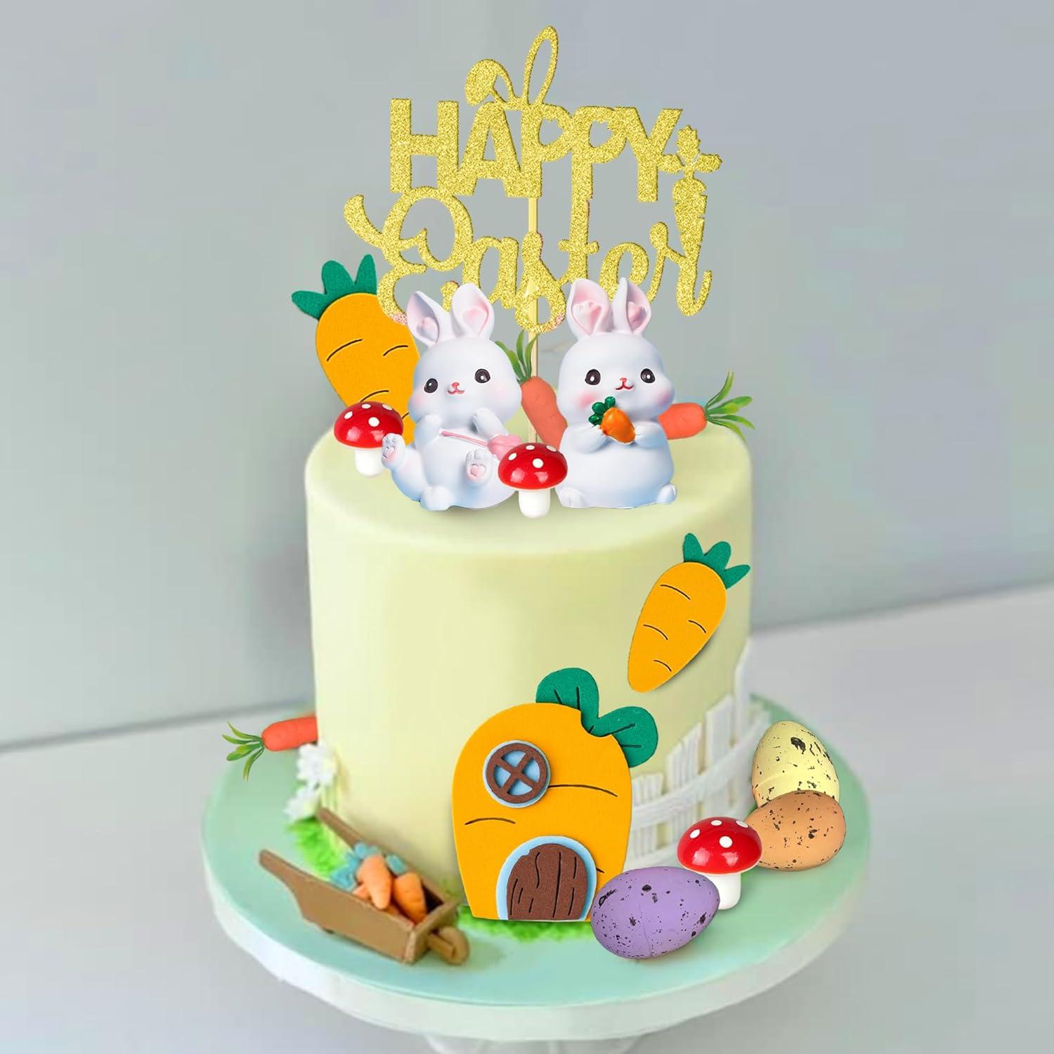 Adorno de Pastel DRWATE Conejo de Pascua y Zanahorias