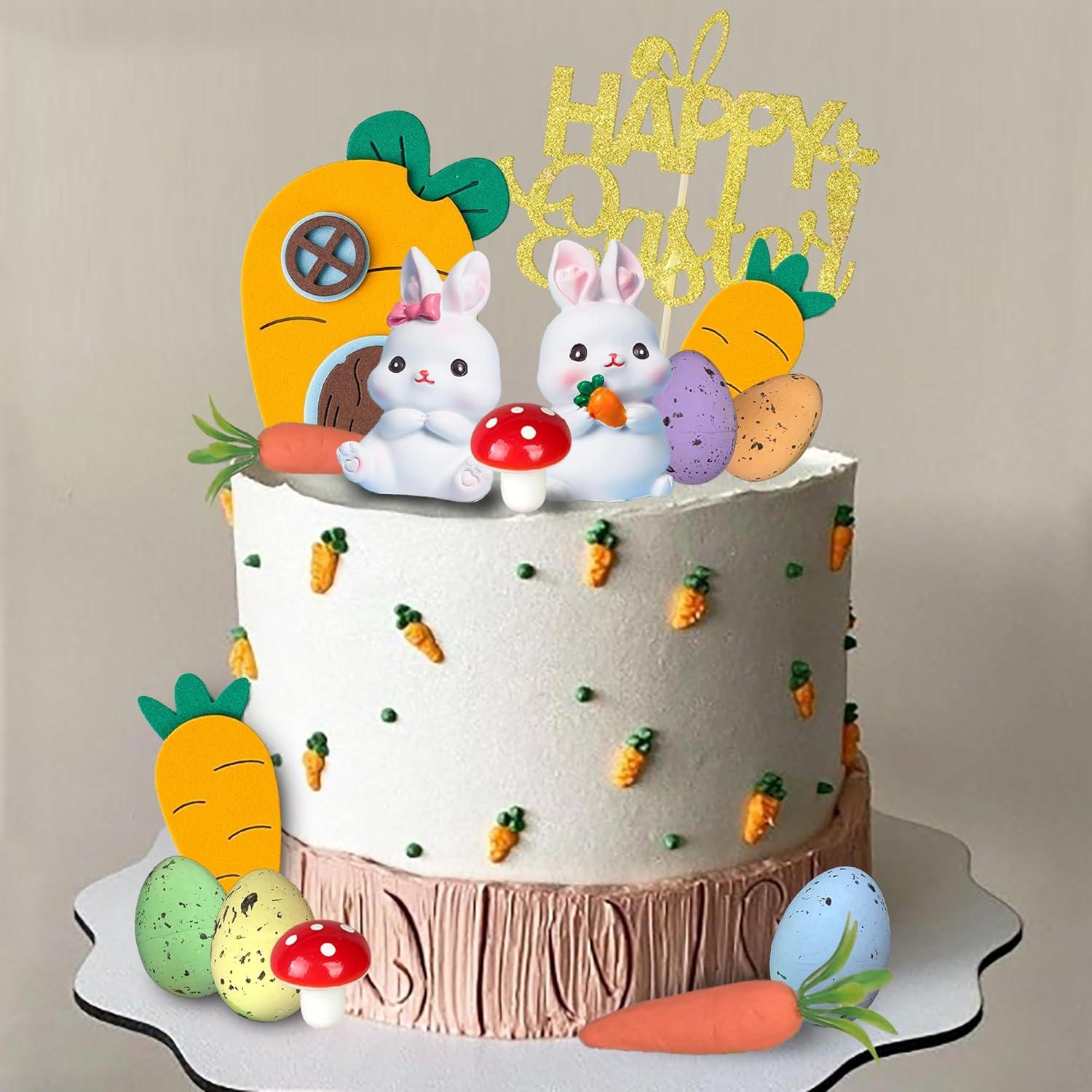 Adorno de Pastel DRWATE Conejo de Pascua y Zanahorias