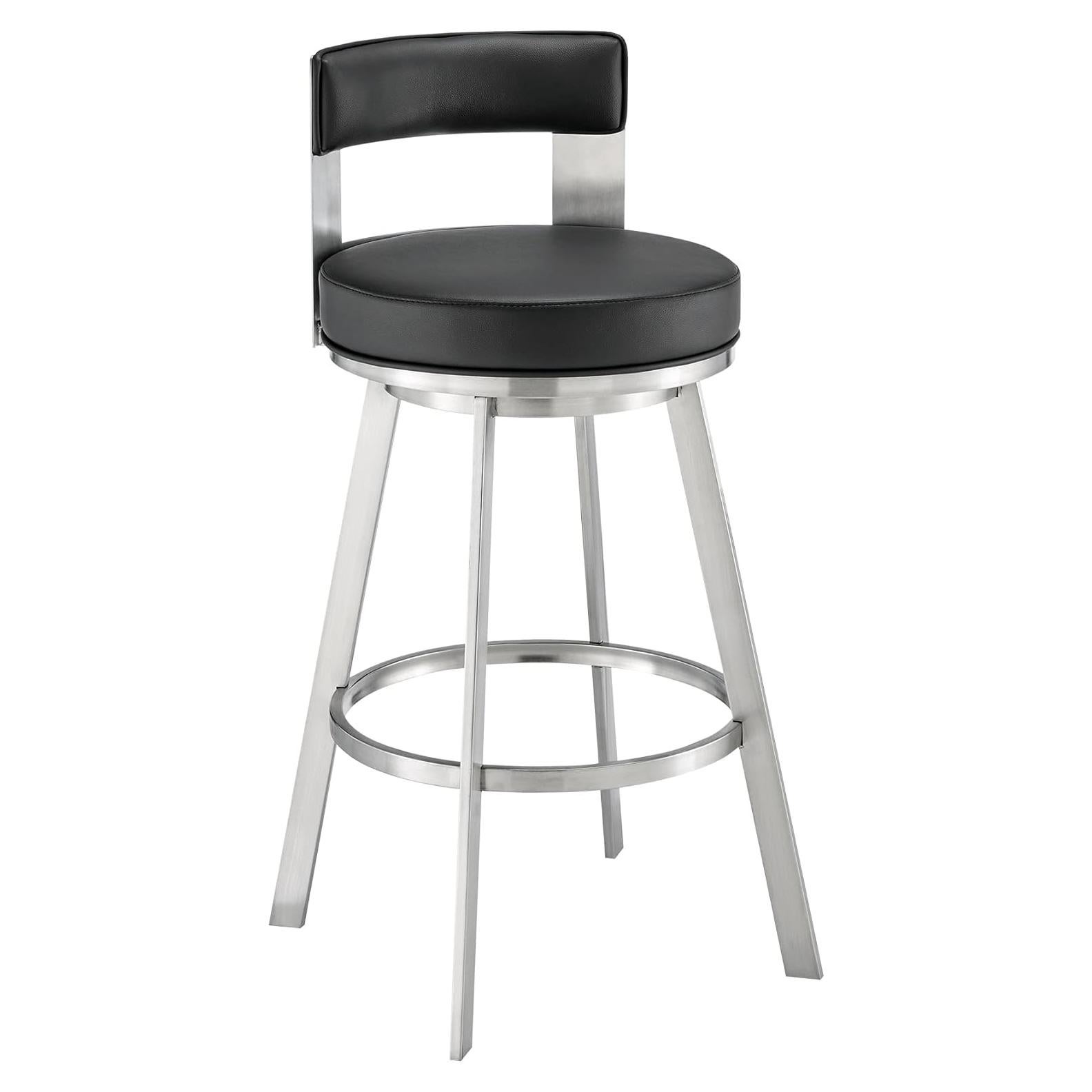 Taburete Giratorio Armen Living Flynn Acero Inoxidable Negro 66cm