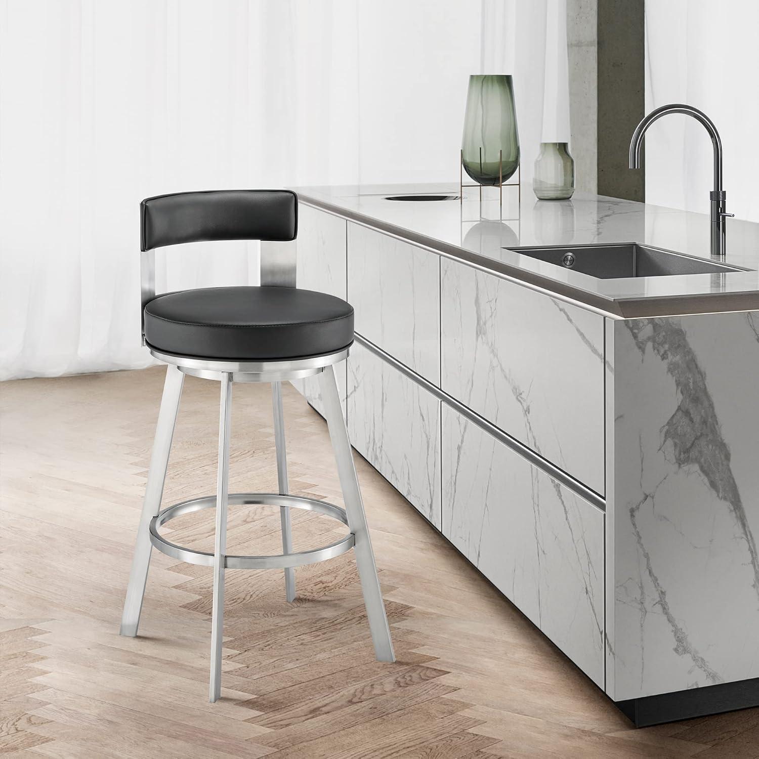 Taburete Giratorio Armen Living Flynn Acero Inoxidable Negro 66cm