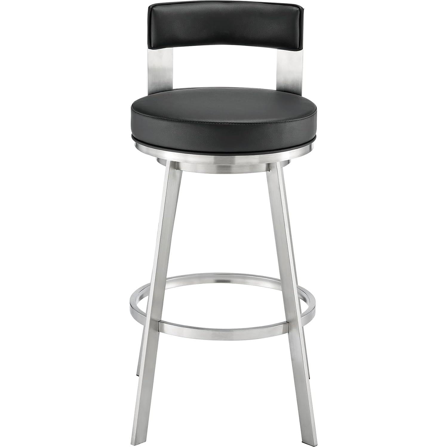 Taburete Giratorio Armen Living Flynn Acero Inoxidable Negro 66cm