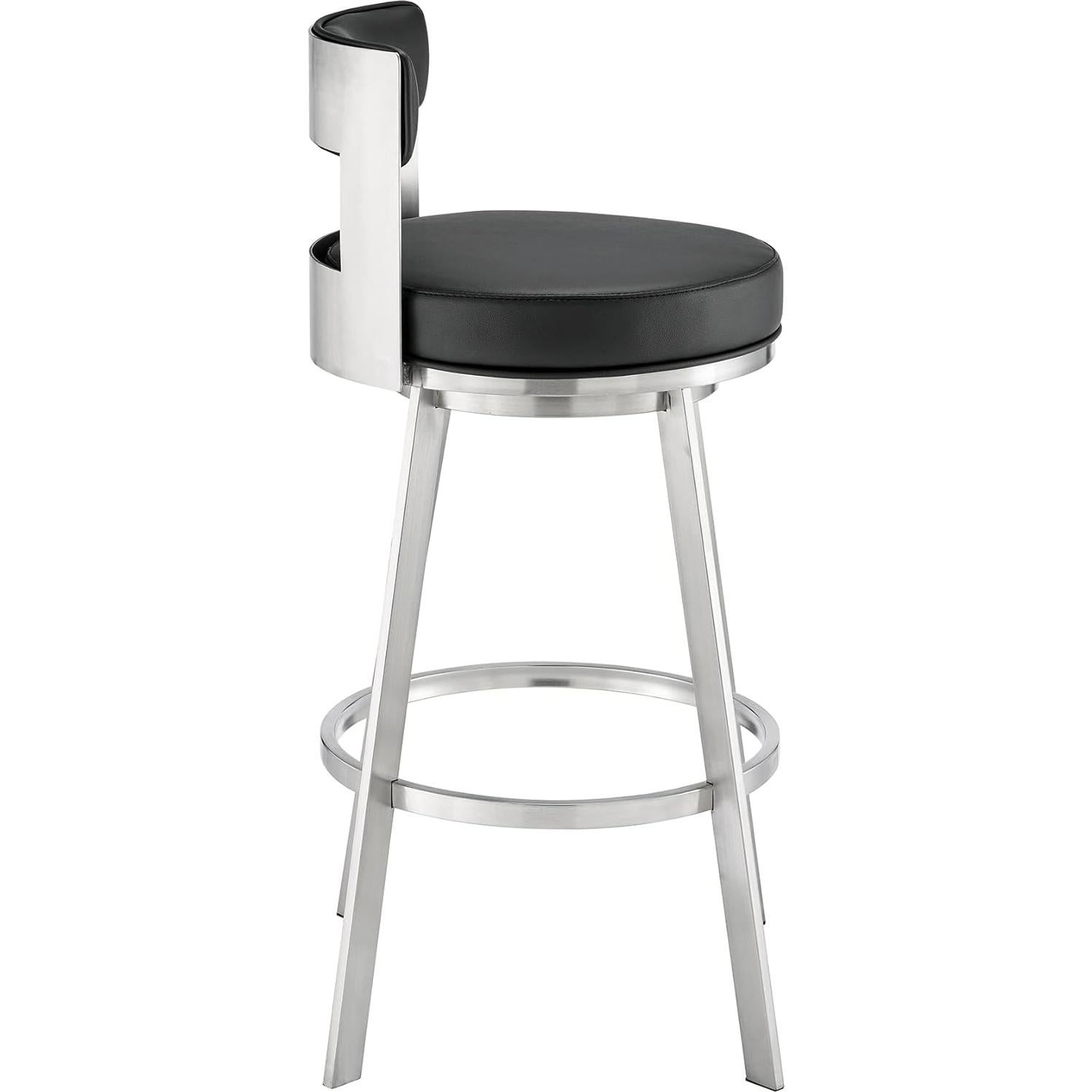 Taburete Giratorio Armen Living Flynn Acero Inoxidable Negro 66cm