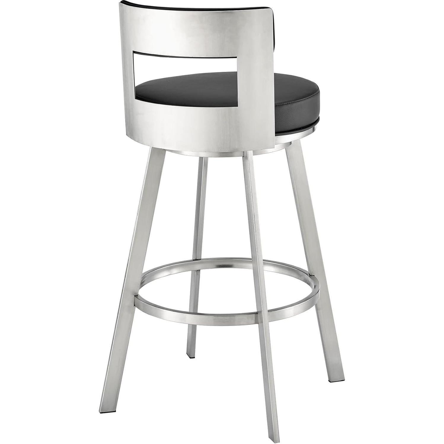 Taburete Giratorio Armen Living Flynn Acero Inoxidable Negro 66cm