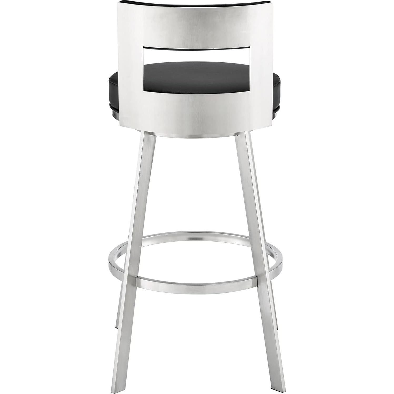 Taburete Giratorio Armen Living Flynn Acero Inoxidable Negro 66cm