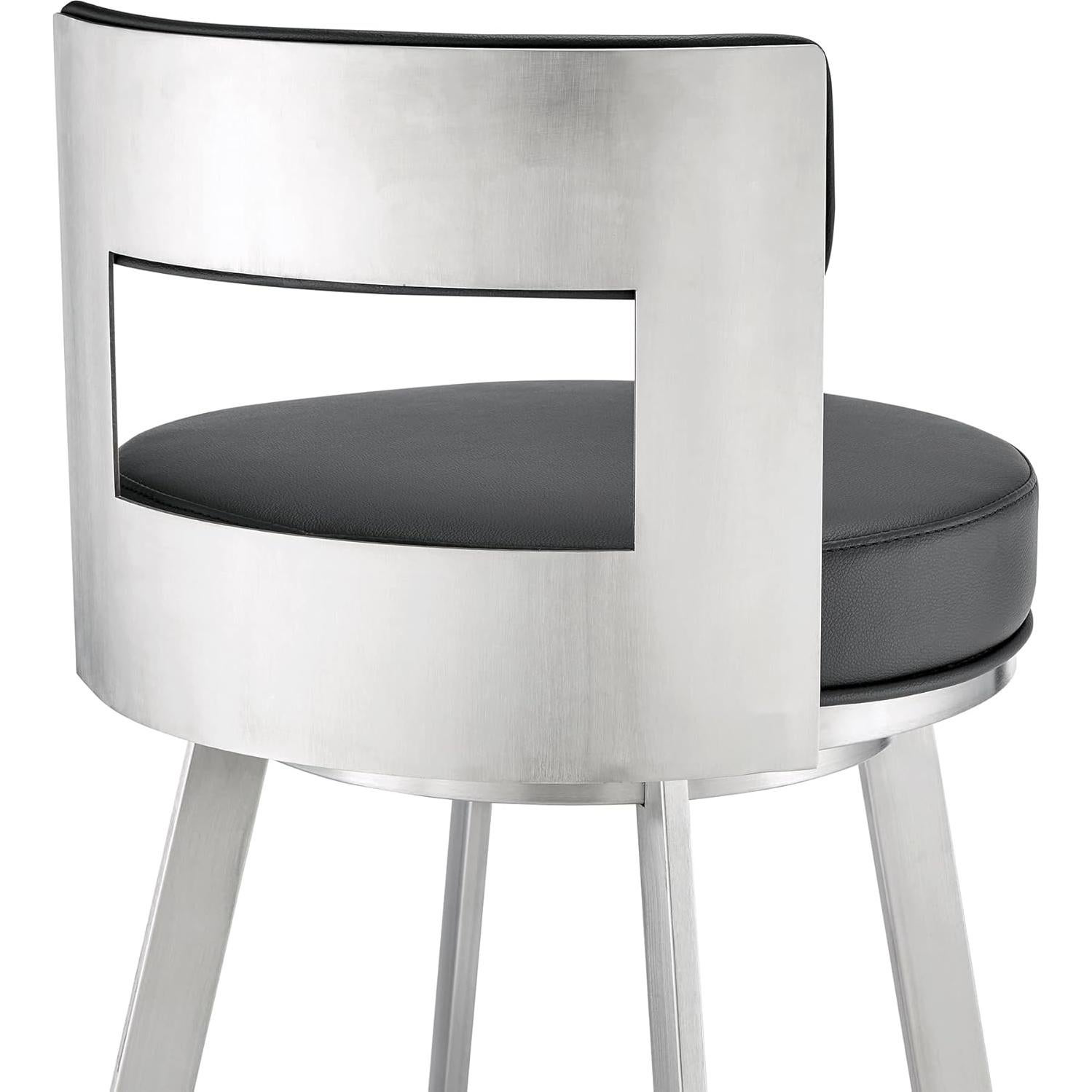 Taburete Giratorio Armen Living Flynn Acero Inoxidable Negro 66cm