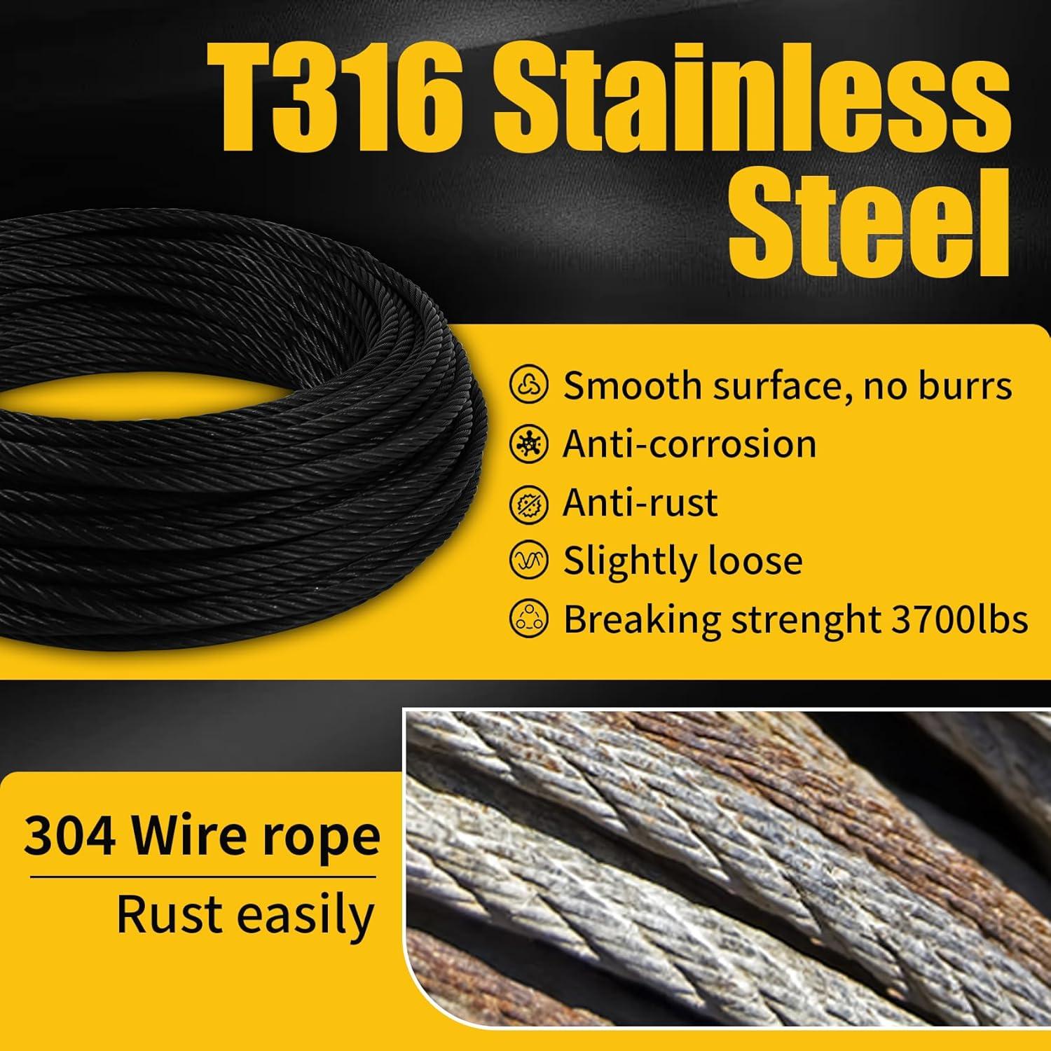 Cable de Acero Inoxidable T316 Negro 4.76mm 15.24m 3700lbs