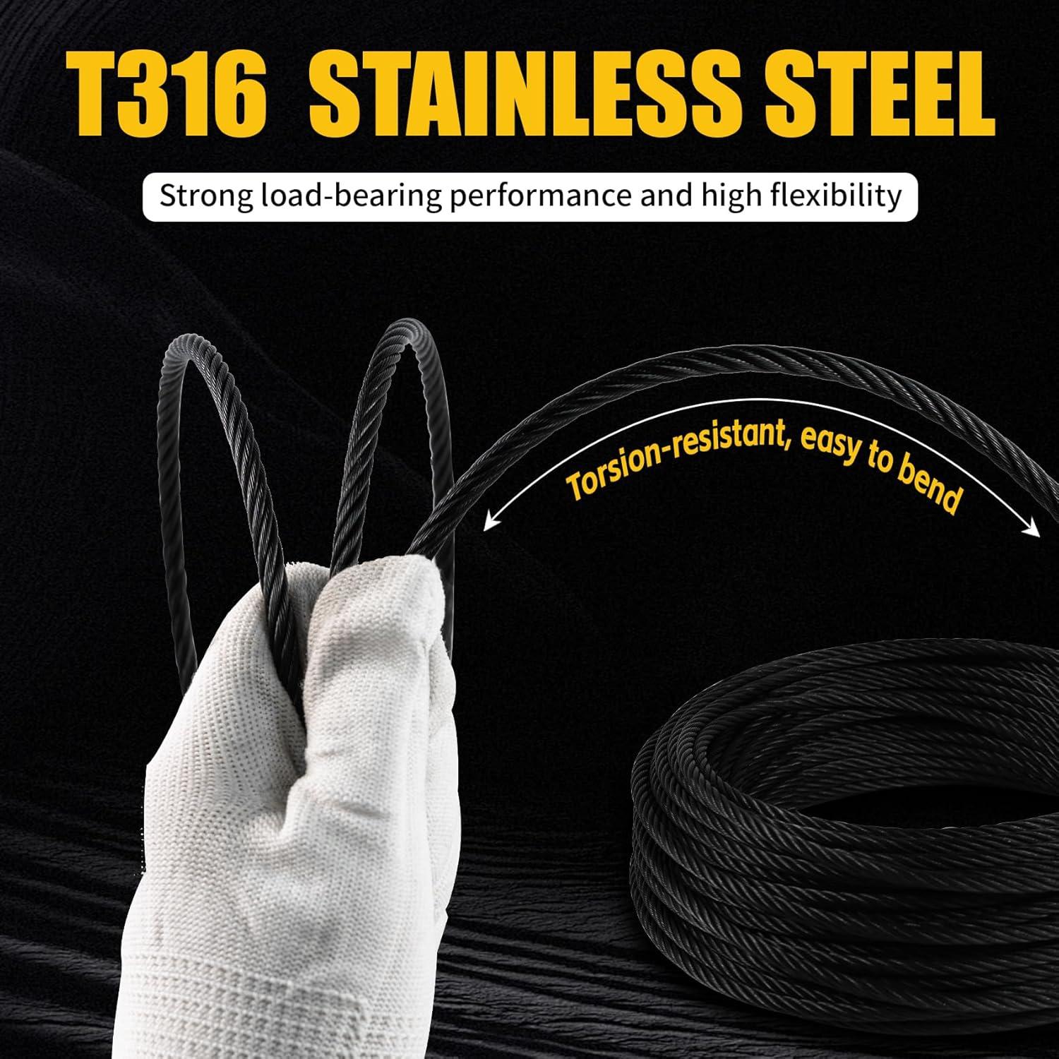 Cable de Acero Inoxidable T316 Negro 4.76mm 15.24m 3700lbs