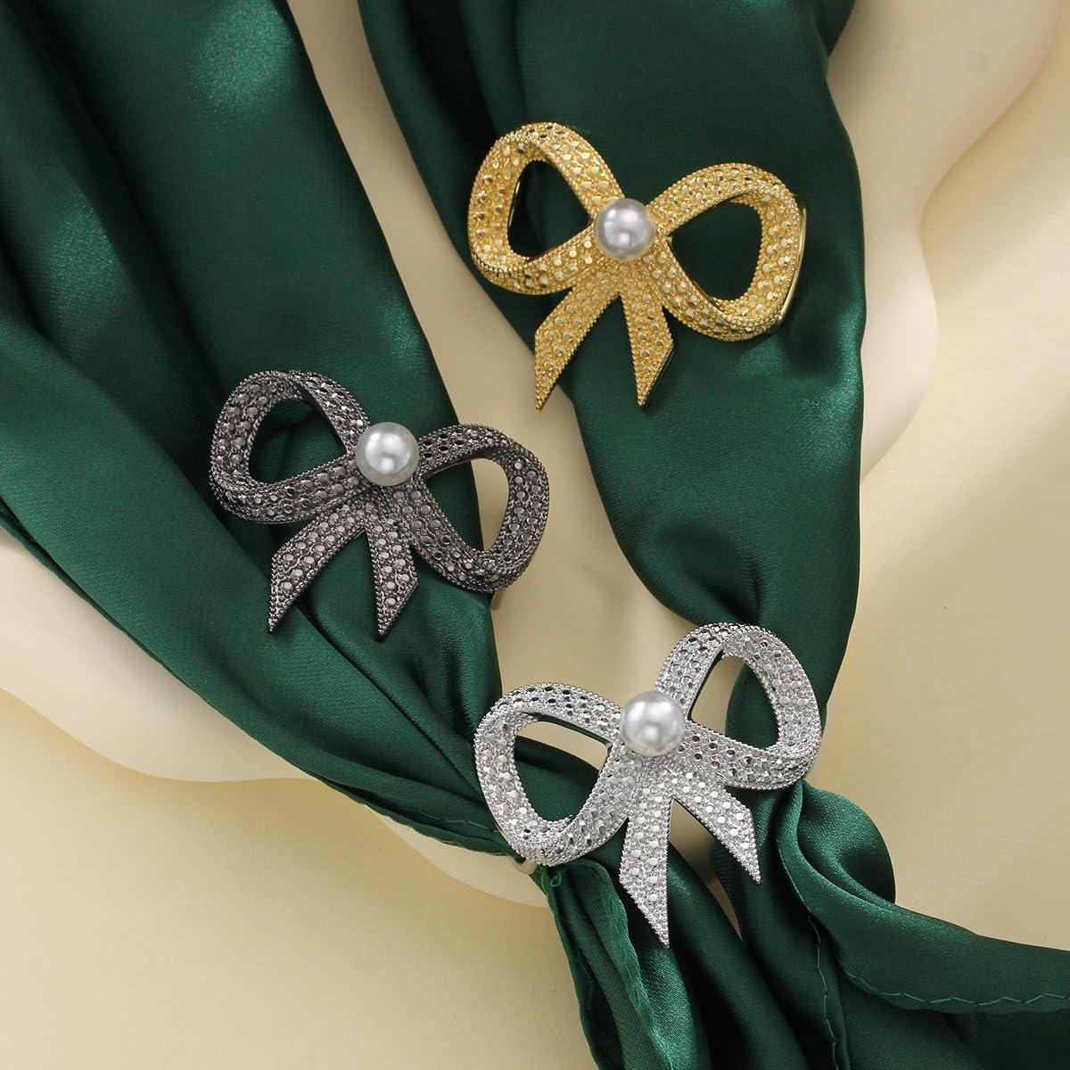 Clips para Bufanda Elegantes Plata y Oro con Perlas - 46.5x40mm