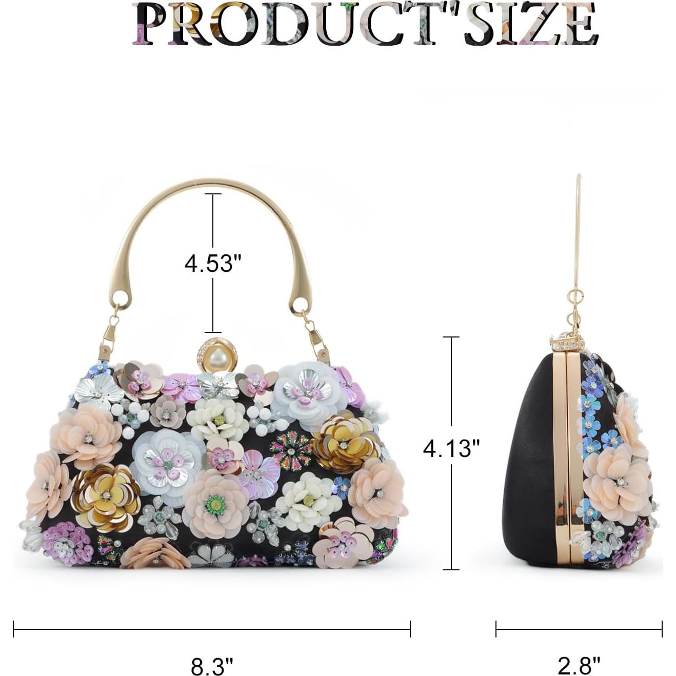 Bolso de Noche Fecialy Floral 3D para Mujeres - 21cm
