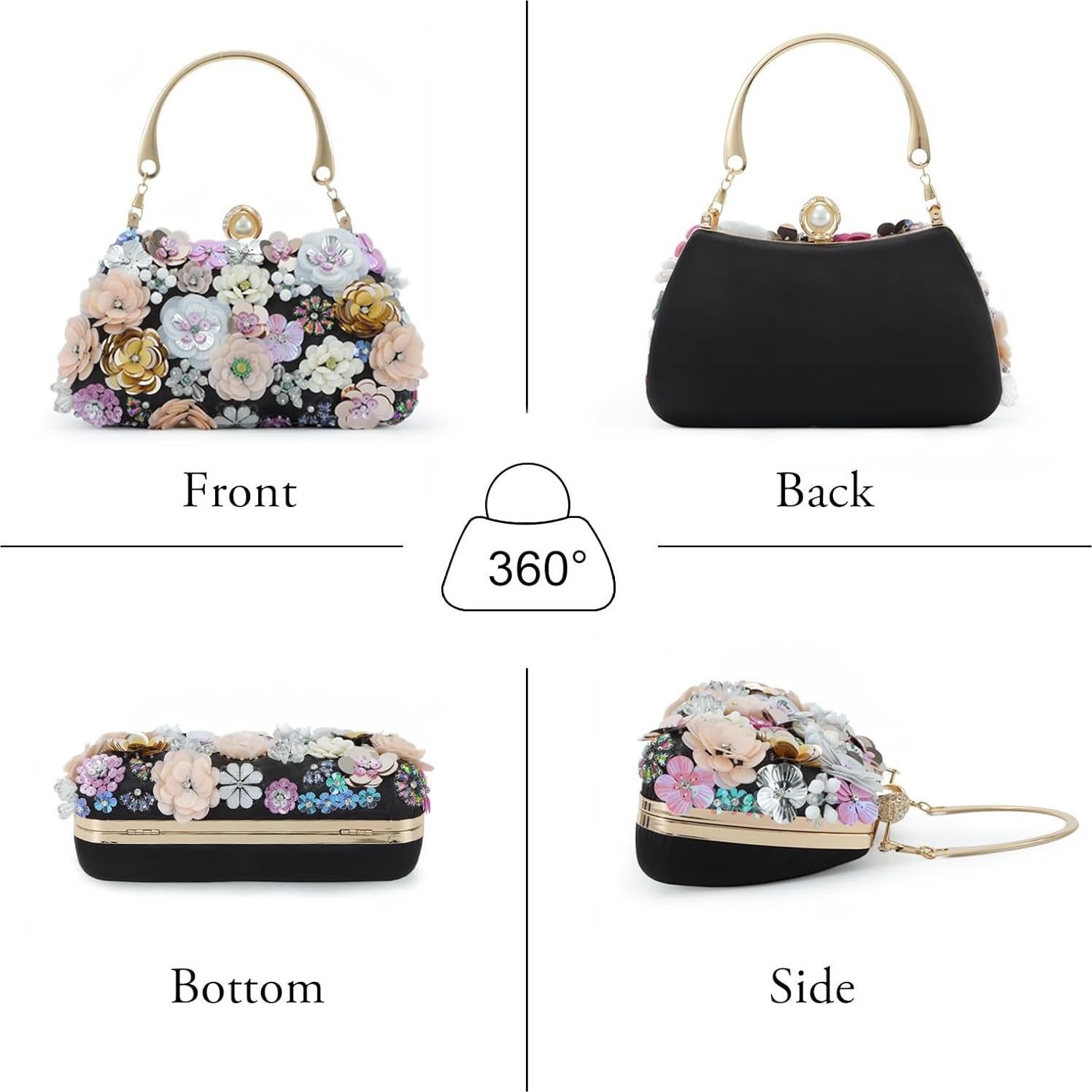 Bolso de Noche Fecialy Floral 3D para Mujeres - 21cm