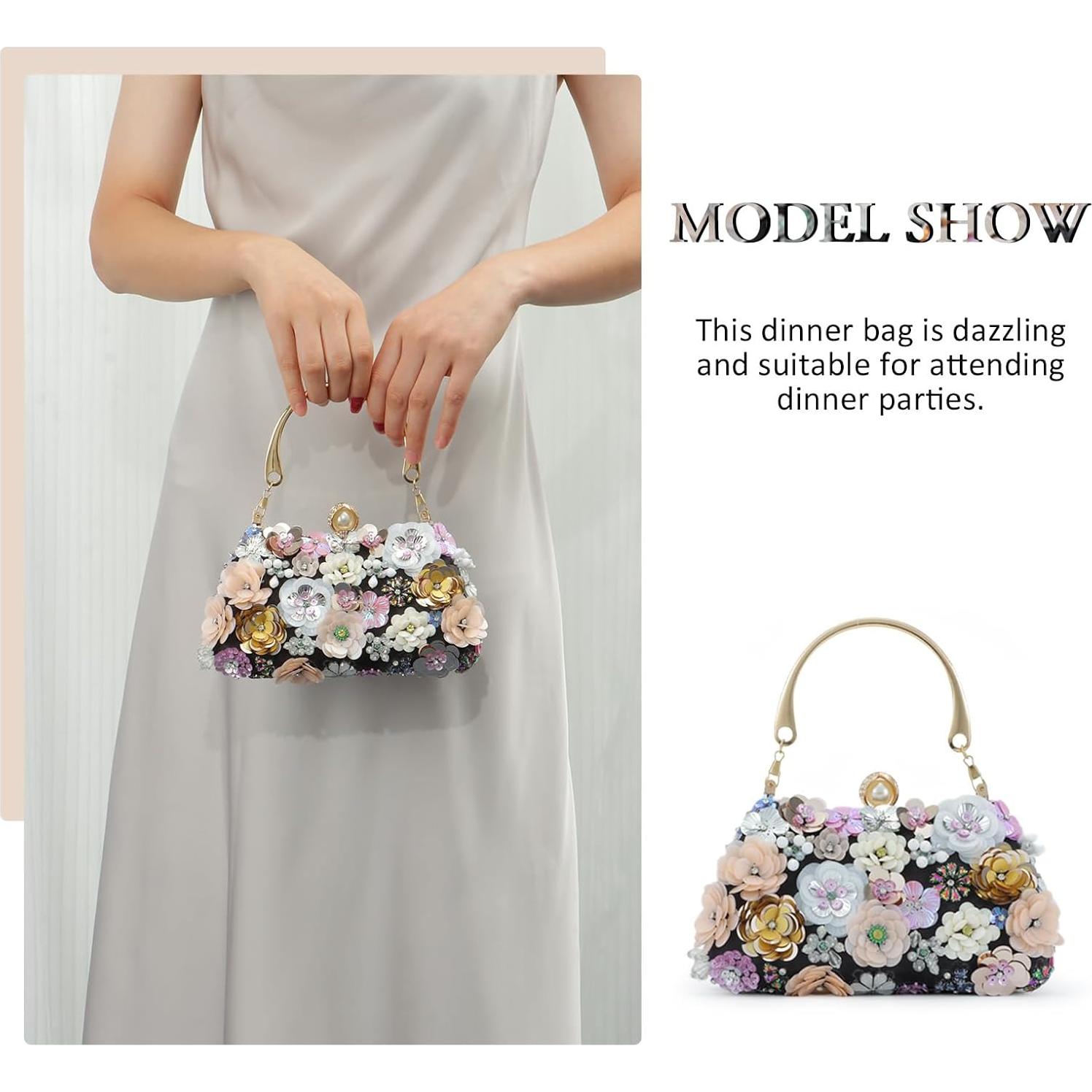 Bolso de Noche Fecialy Floral 3D para Mujeres - 21cm