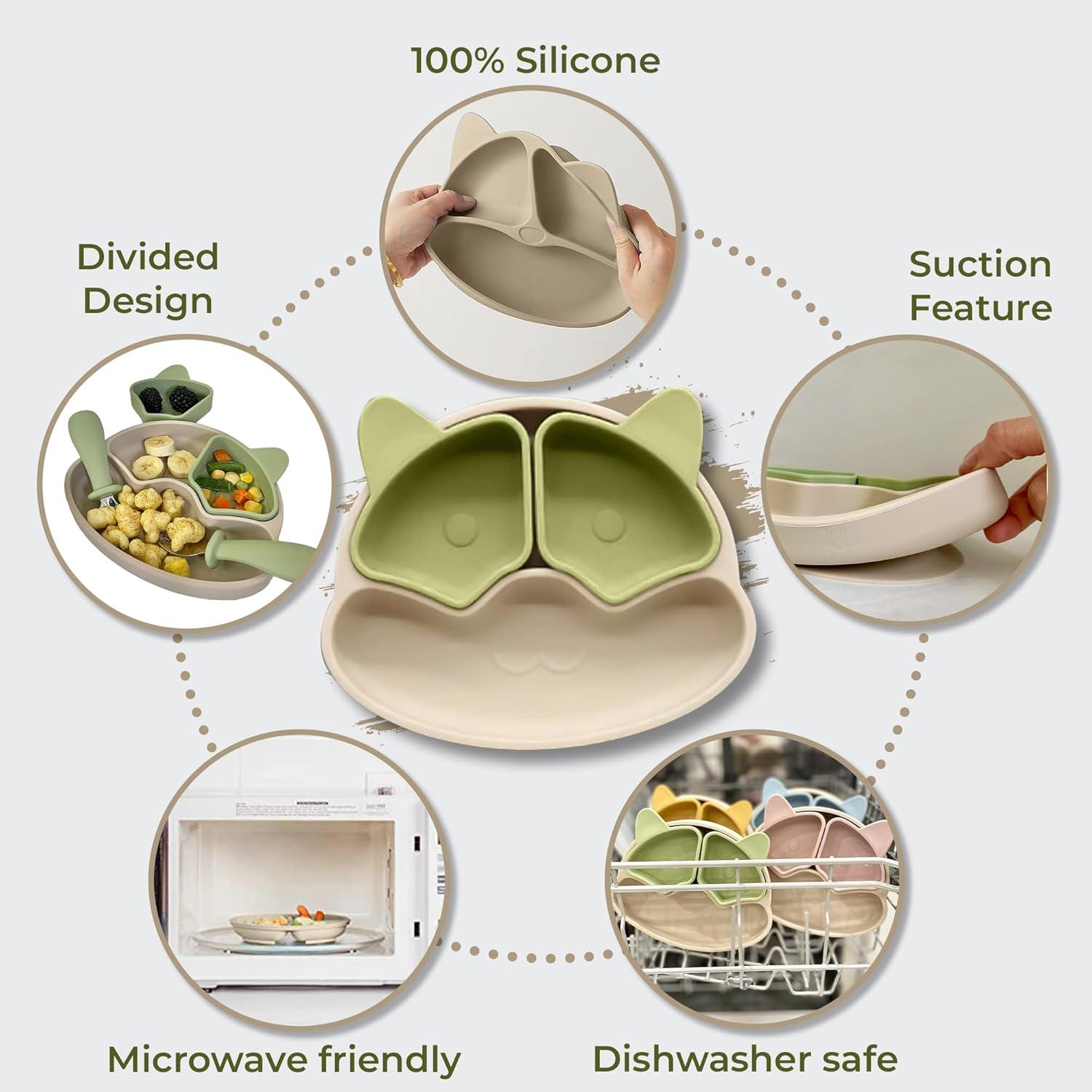 Plato Dividido de Silicona DEMVEK con Utensilios y Estuche