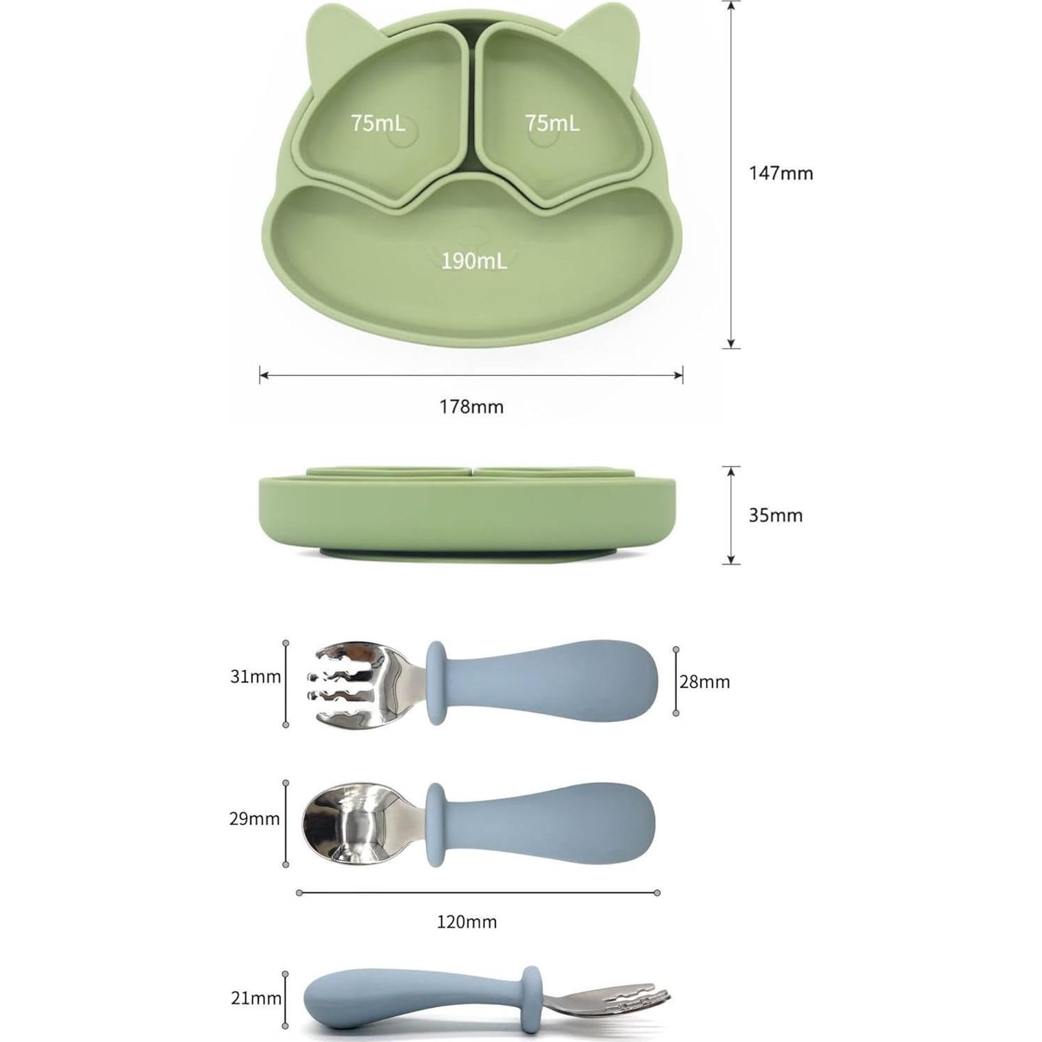 Plato Dividido de Silicona DEMVEK con Utensilios y Estuche