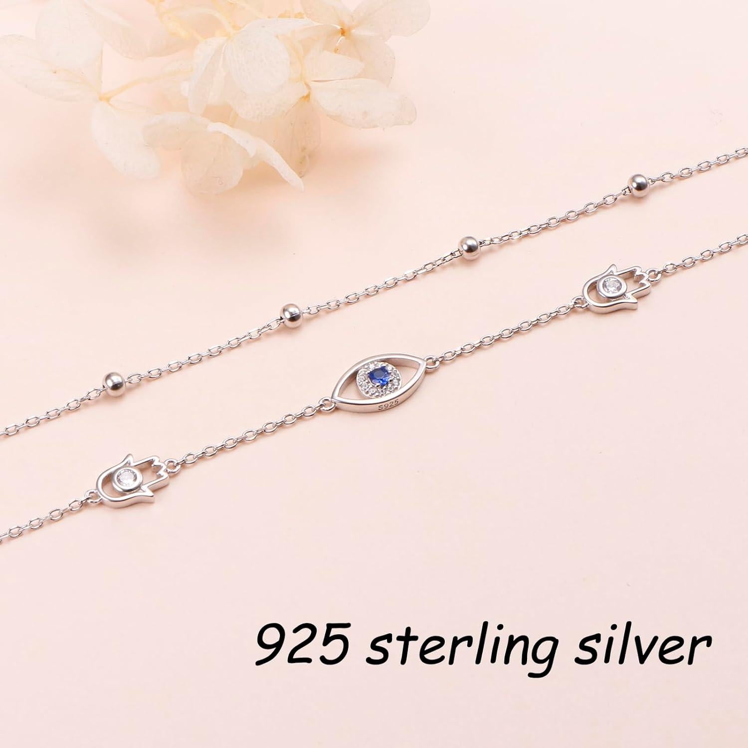 Tobilleras de Plata Esterlina 925 para Mujeres Ojo Maligno Ajustable