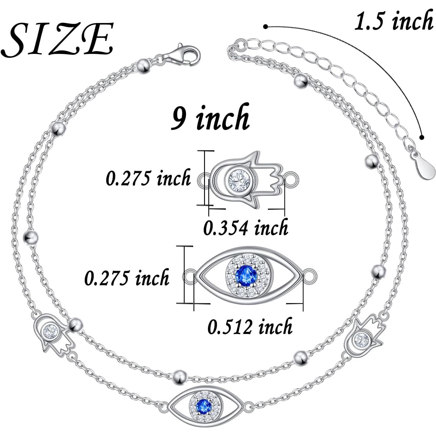 Tobilleras de Plata Esterlina 925 para Mujeres Ojo Maligno Ajustable