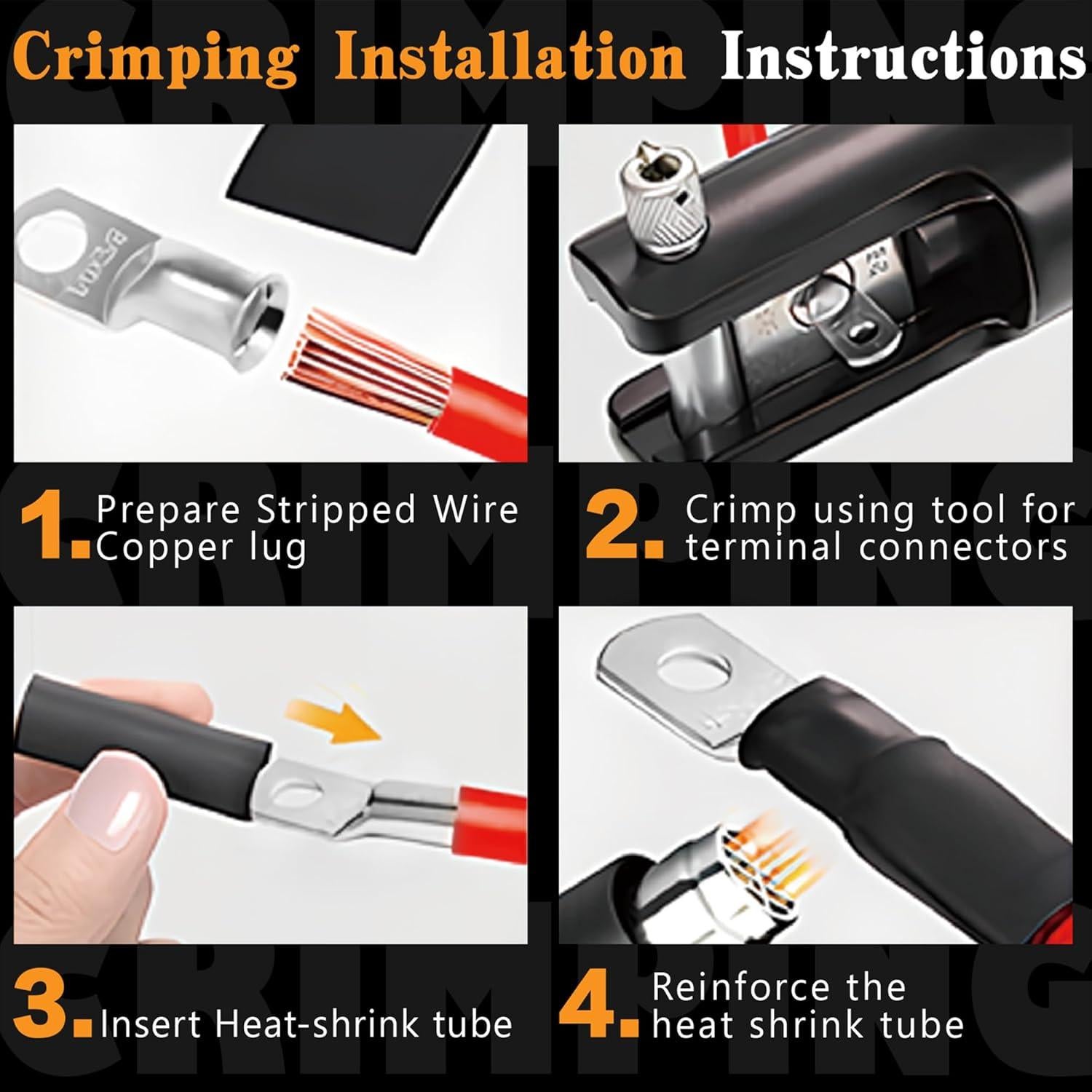 Kit 20 Terminales de Batería 4 AWG Cobre Estañado + Tubo Termocontraíble