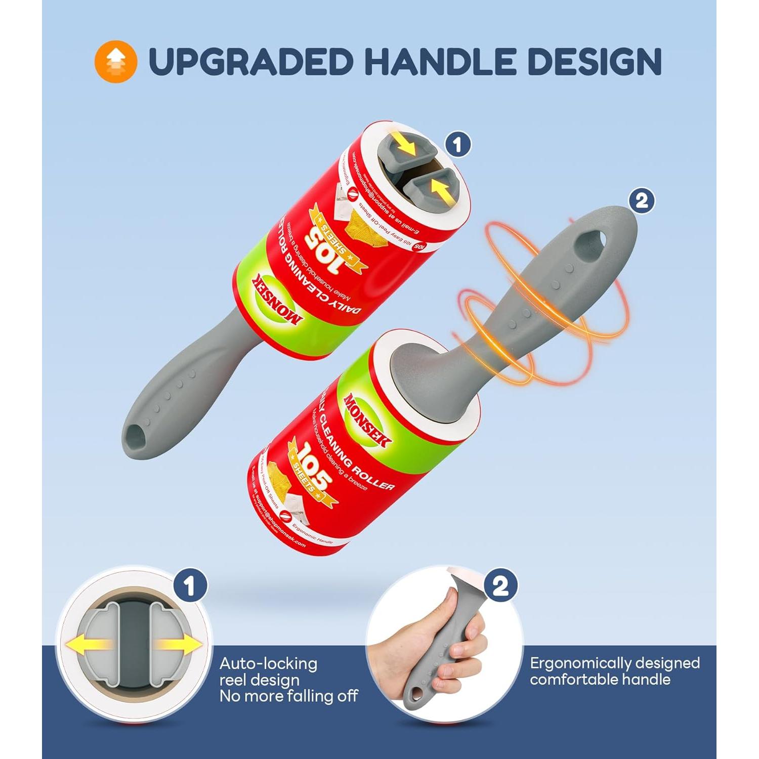 Rodillo Adhesivo Extra Pegajoso MONSEK 315 Hojas 3 Mangos