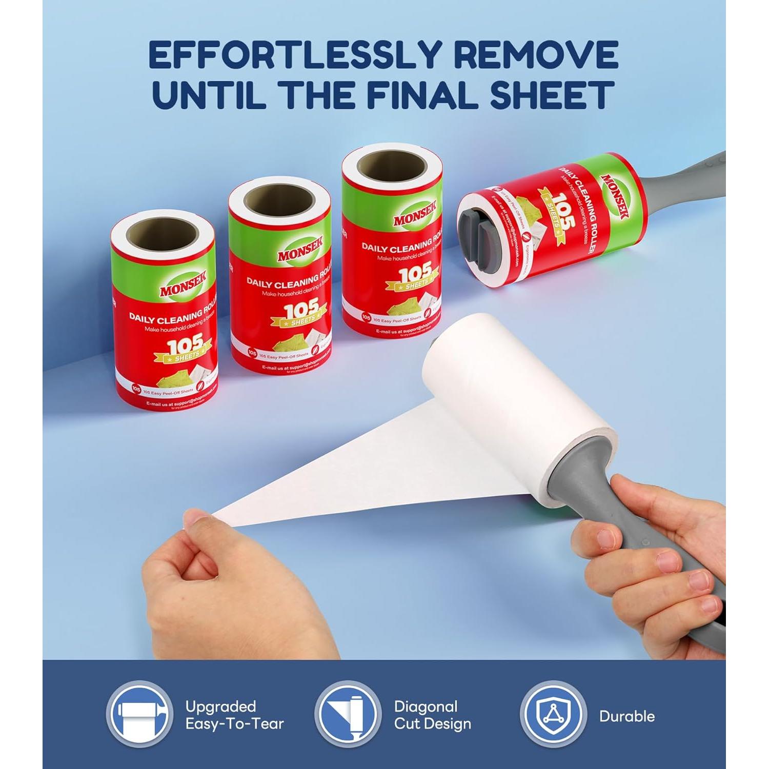 Rodillo Adhesivo Extra Pegajoso MONSEK 315 Hojas 3 Mangos