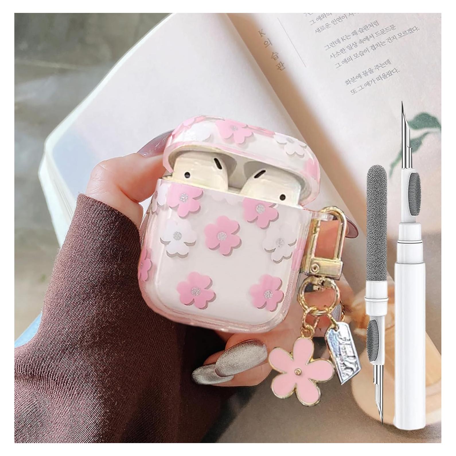 Funda clara TPU floral Olytop para AirPods 1ra/2da Gen - Rosa